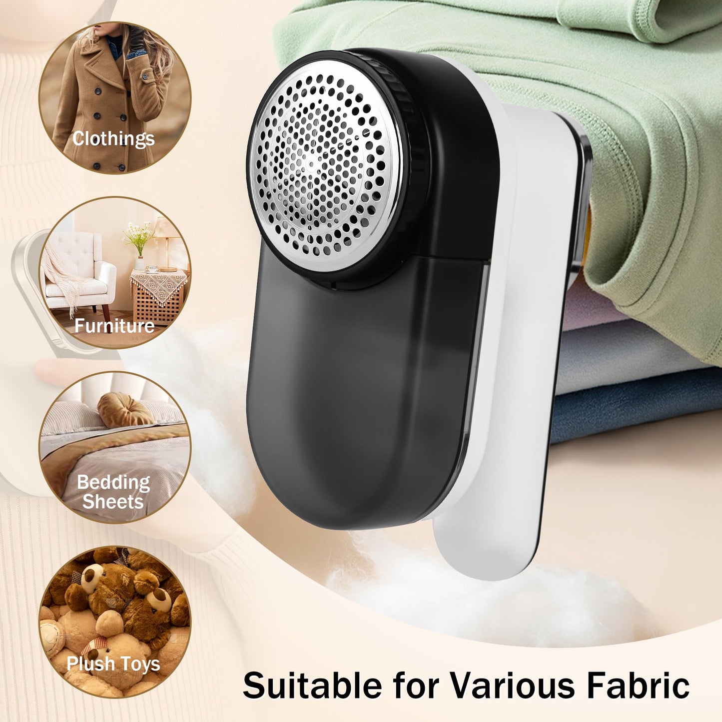 SUPER LINT Electric Fabric Shaver, Sweater Shavers with LED Display & Big Trash Container, Lint Shaver Rechargeable to Remove Fuzz, Lint, Pills for Clothes, Couch, White