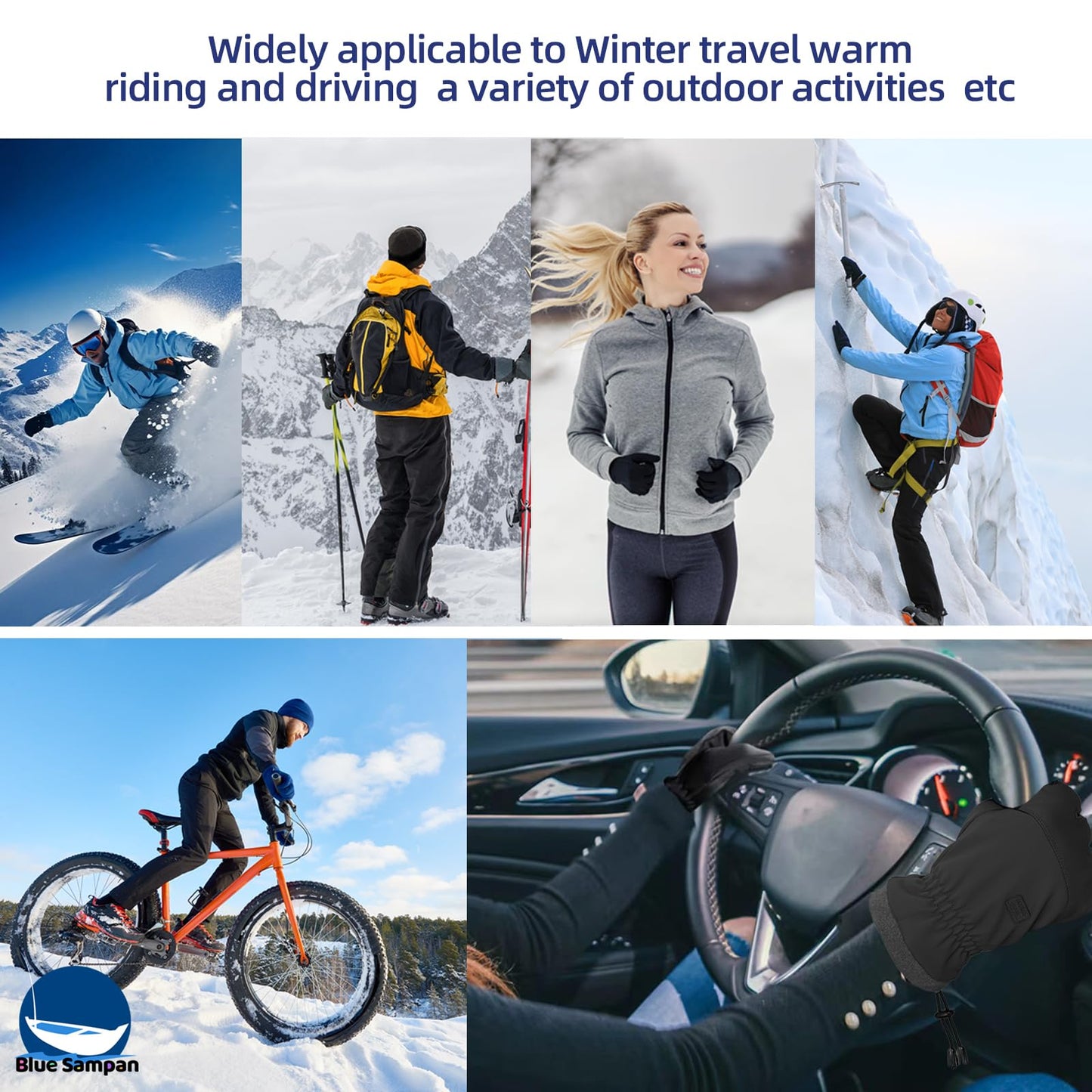 Blue Sampan Winter Gloves Women Men Waterproof Windproof,Warm Gloves for Cold Weather with Touchscreen Fingers, Winter Gloves for Running Driving Cycling Biking Riding Hiking Daily Work