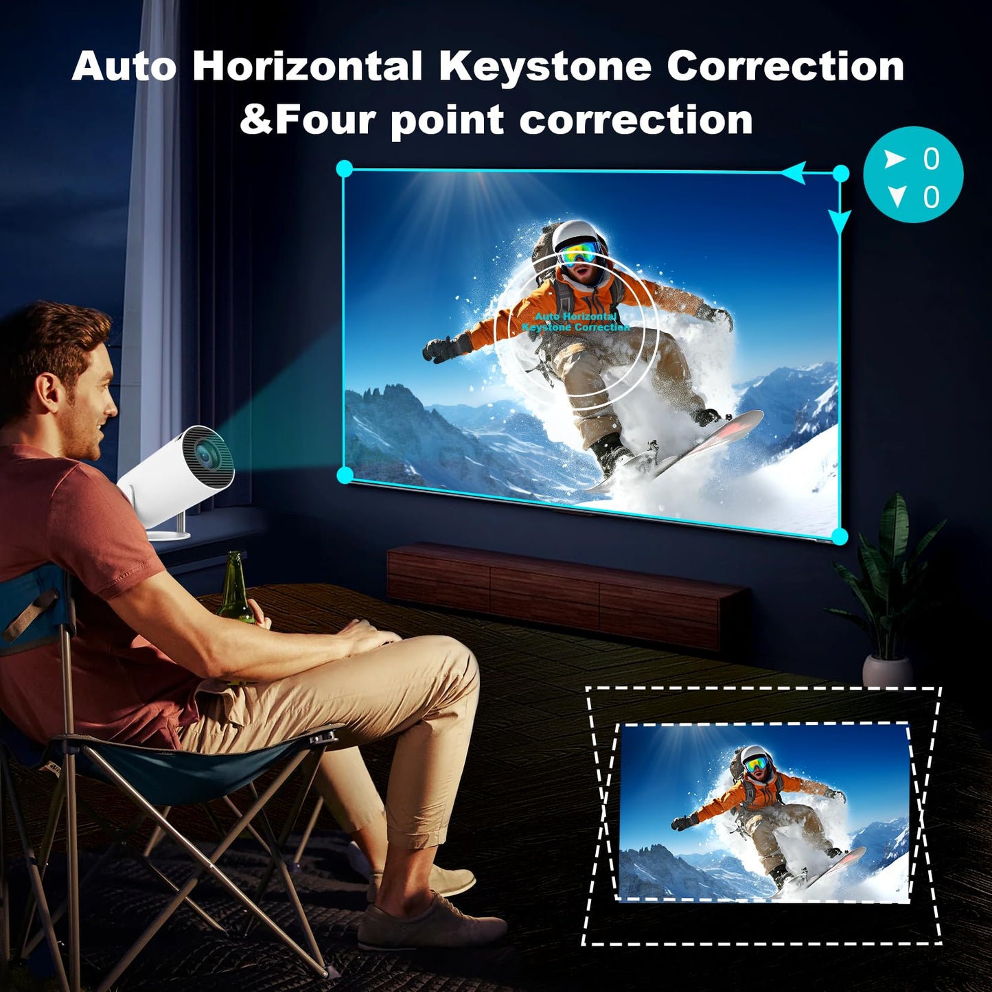 Mini Projector, HY300 PRO Portable Projector, Support 4K 1080P with Dual-Band WIFI6 5G Wireless 5.2 Bluetooth Android 11, 180° Rotatable, Auto Keystone Correction, 35"-130" Screen Video Projector