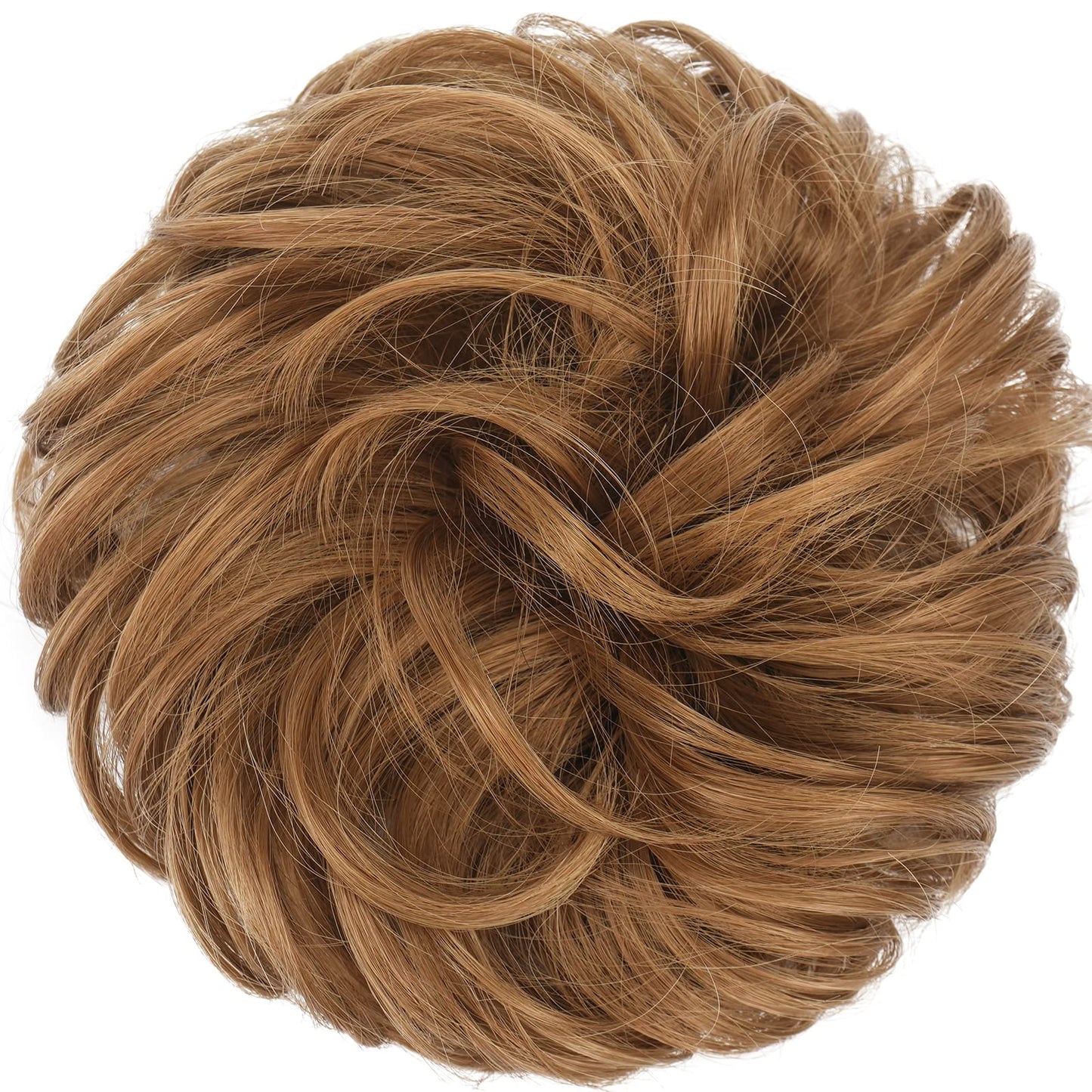 FESHFEN Messy Bun Hair Piece - Elastic Wavy Curly Hair Bun Scrunchies Extensions Synthetic Chignon Hairpieces for Women Girls, Strawberry Blonde 1 PCS