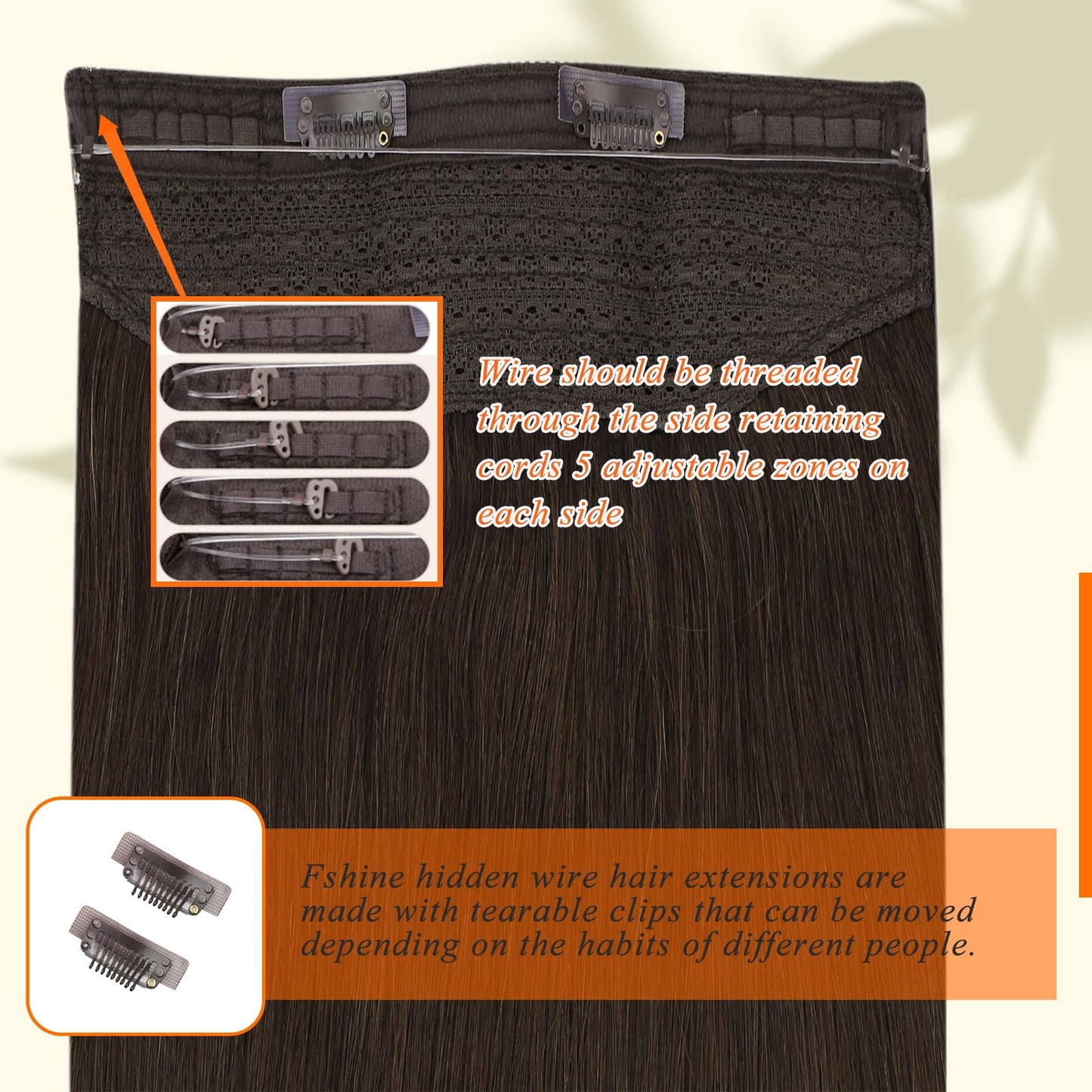 Fshine Invisible Wire Hair Extensions Real Human Hair Brown Wire Human Hair Extensions Hidden Wire Extensions Human Hair 18 Inch Darkest Brown Remy Straight Fishing Line Hair Extensions Clip ins 80G