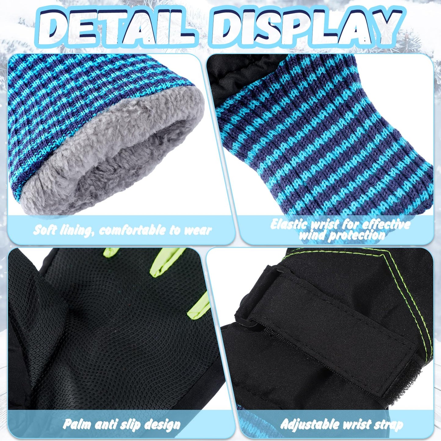 Newcotte 3 Pairs Kids Waterproof Winter Gloves Long Cuff Ski Snow Gloves Children Warm Mittens Gloves for Boy Girl Outdoor(Aged 6-10,Warm Style)