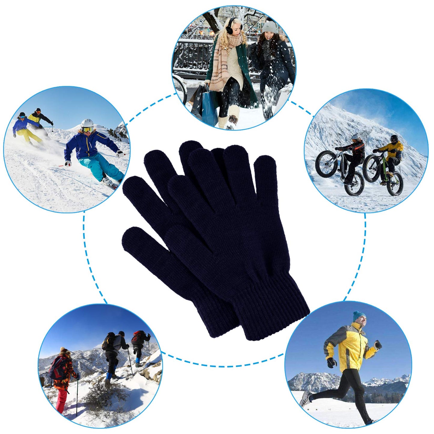 Poualss 12 Pairs Winter Knit Glove for Women and Men Stretchy Magic Gloves Full Fingers Gloves (Multicolor 1)