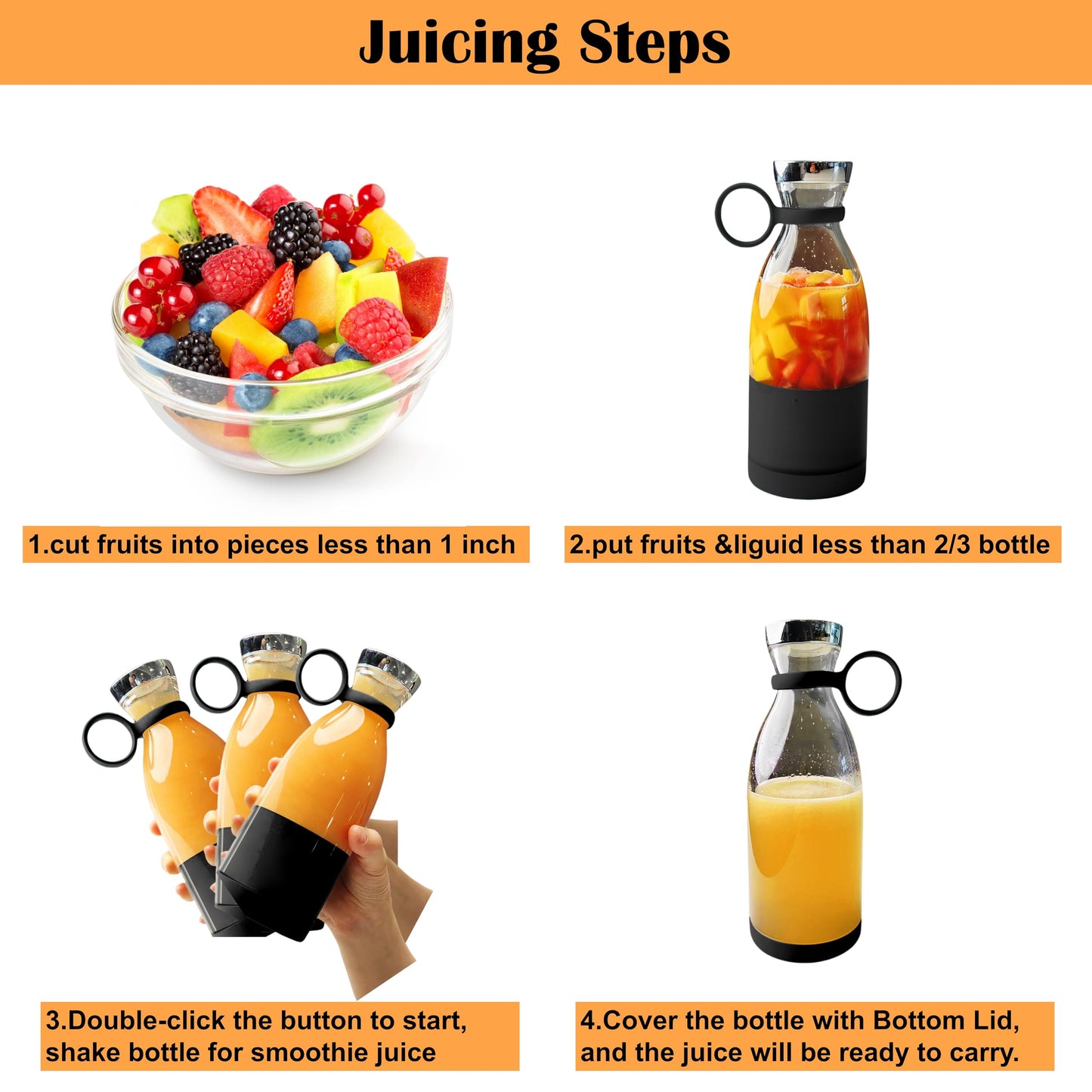 OTPEIR Portable Blender for Shakes and Smoothies with 11.83 Oz Travel Cup and Lid,Durable Stainless Steel Blades for Juice Blending Performance, Black