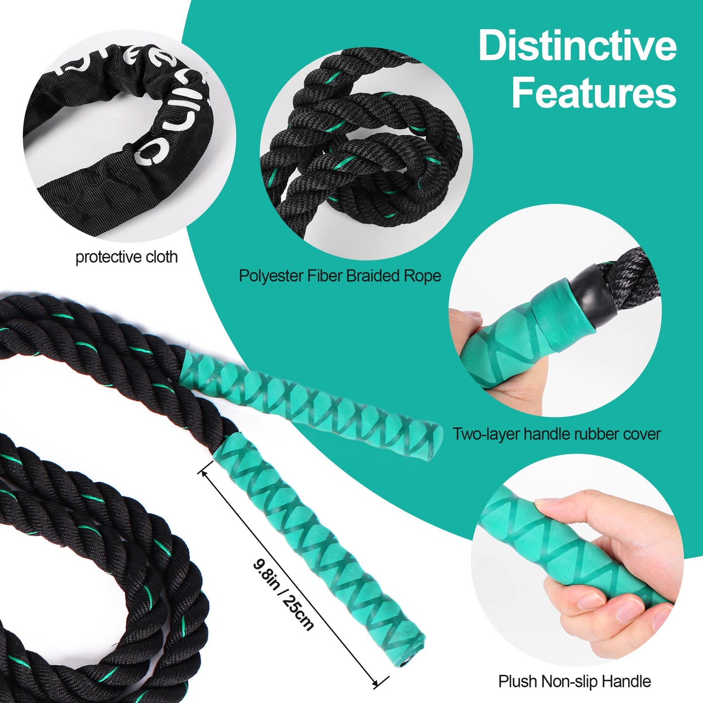 DREETINO 11FT-2.3LB Weighted Jump Rope for Adult Fitness, Upgraded 2 layers Cozy Handle Heavy Duty Skipping Rope, Men and Women Whole Body Muscle Exercise to Improve Strength Endurance Training Sports Jumping rope