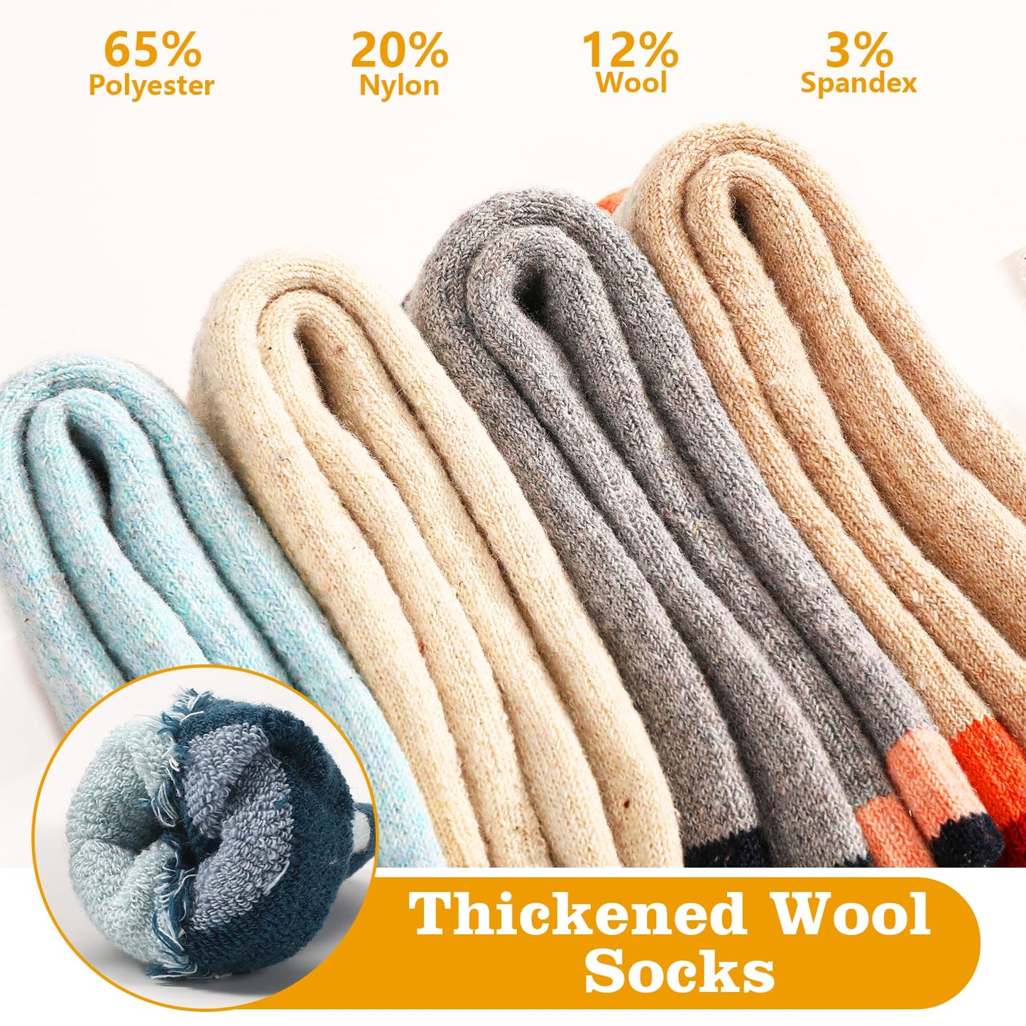 4 Pairs Wool Socks for Men Women - Warm Winter Cozy Merino Wool Socks, Thick Knit Thermal Hiking Socks Boot Socks Crew Socks for Men Women