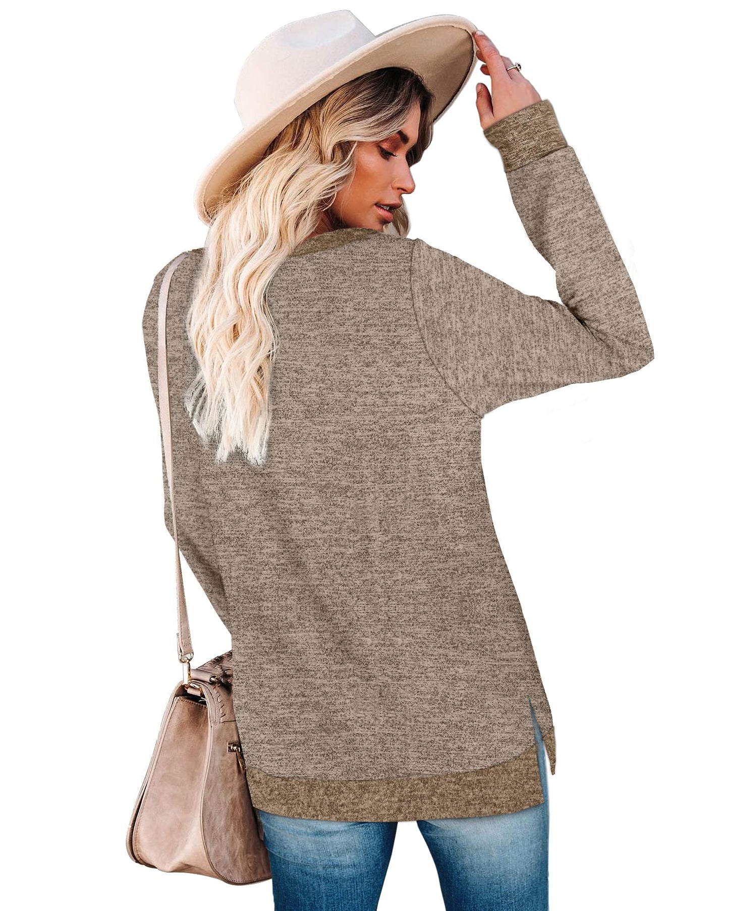 Long Sweatshirts for Women Crewneck Oversized Warm Sweaters Winter Coffee Medium