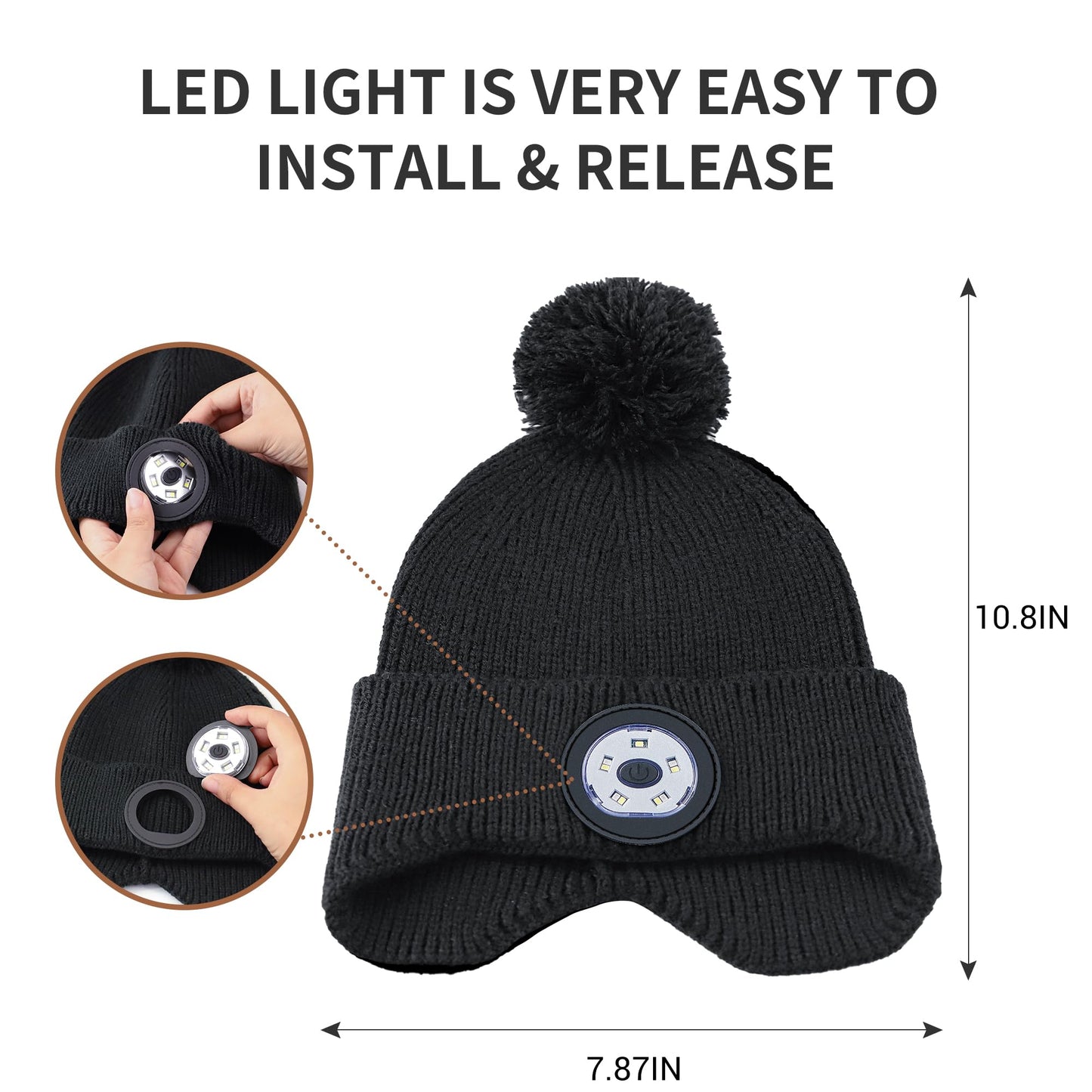 TOUCH TWO Beanie Hat with Light & Ear Flaps, USB Rechargeable LED Headlamp Cap-Winter Hat Birthday Tech Gifts for Boys Girls