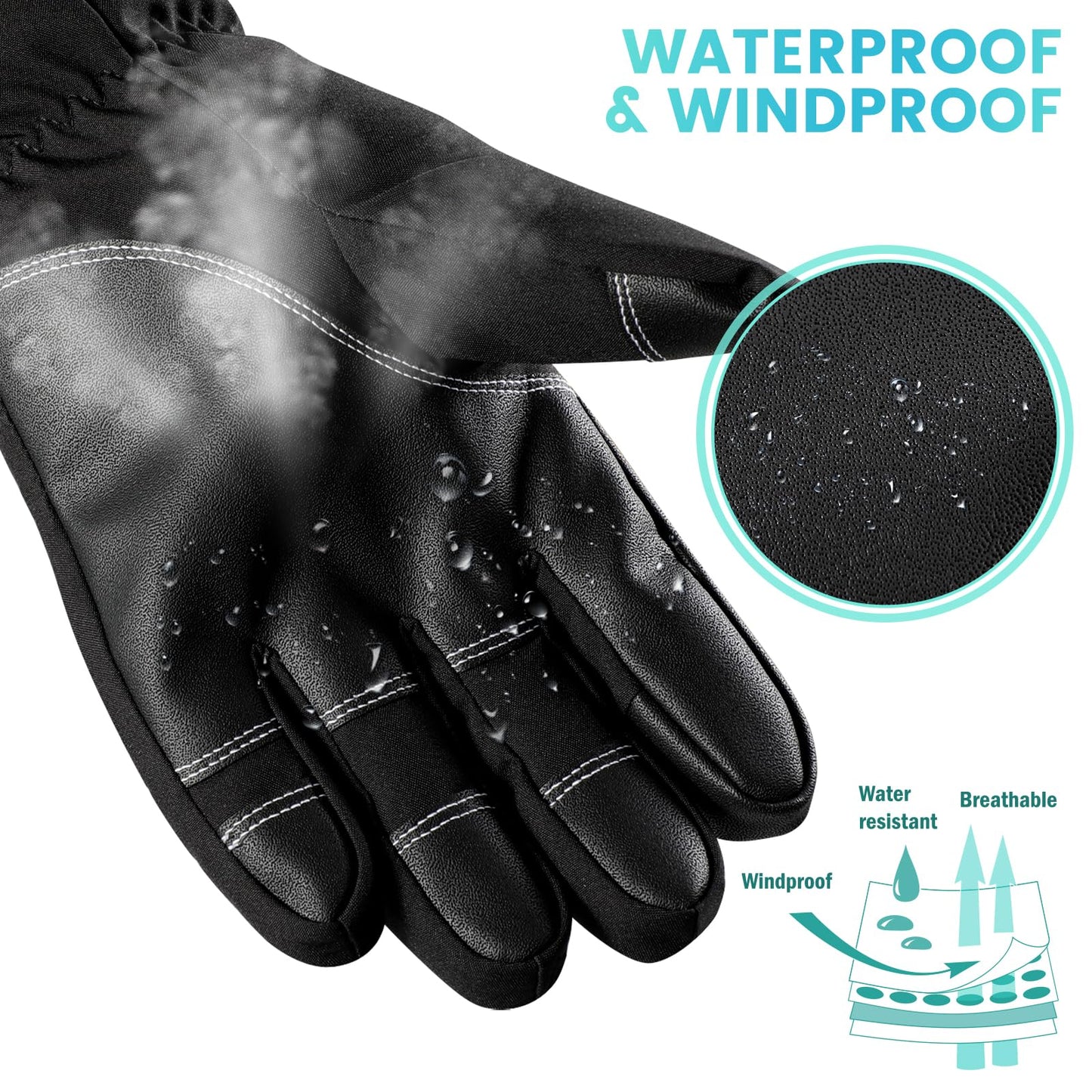 Trifabricy Ski Gloves - Waterproof Insulated Winter Gloves for Men and Women, Upgraded Touchscreen Snow Gloves for Cold Weather, Multi-Layer Warm Gloves for Skiing Snowbarding Driving - L