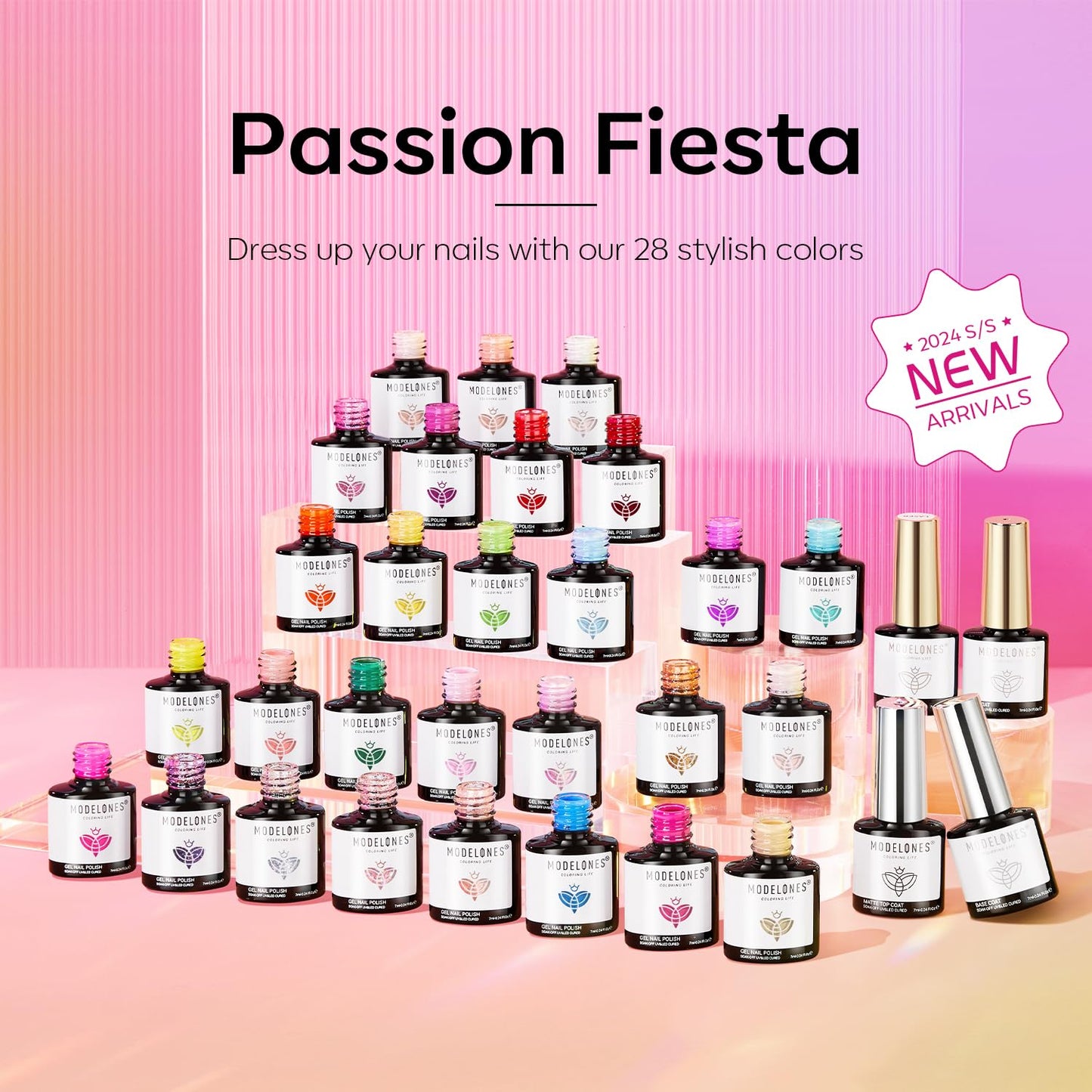 modelones 32 PCS Gel Nail Polish Set, 28 Colors Spring Colorful Gel Polish with No Wipe Base Coat, Glitter & Glossy & Matte Top Coat Soak Off LED Nail Art Kit Salon at Home