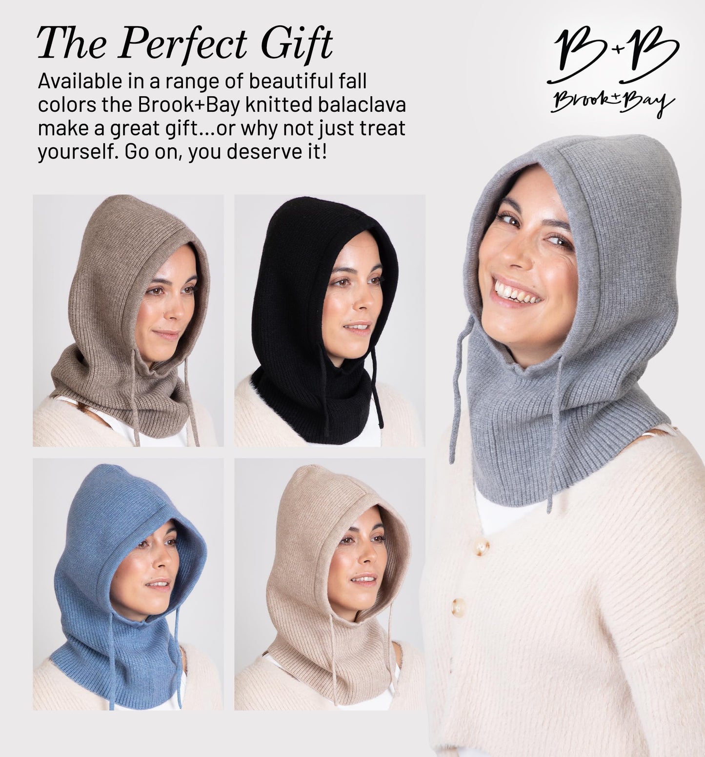 Brook + Bay Knitted Hooded Scarf w/Drawstrings - Knit Balaclava Hood Scarf for Women Winter - Stylish Hooded Hat, Neck Warmer Black