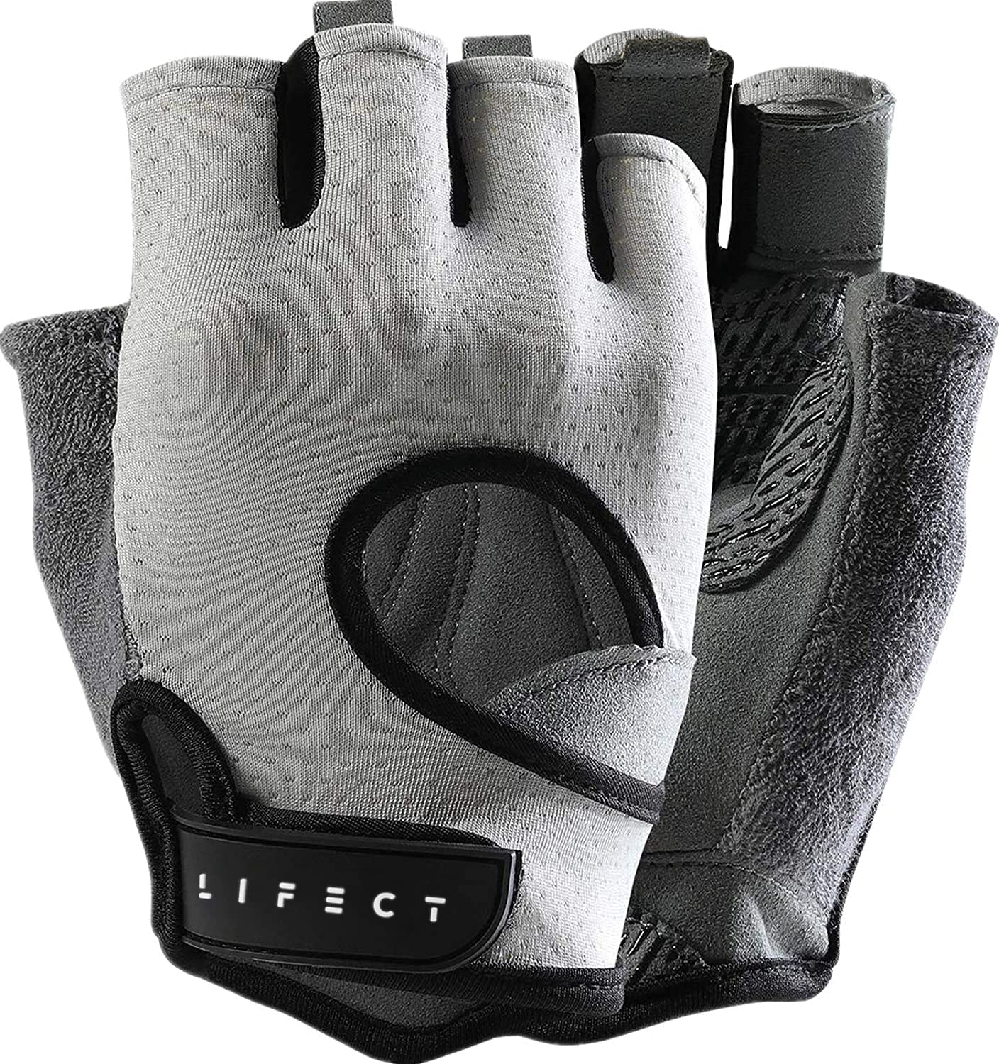 LIFECT Freedom Workout Gloves, Knuckle Weight Lifting Shorty Fingerless Gloves with Curved Open Back, for Powerlifting, Gym, Women and Men (Grey, X-Small)