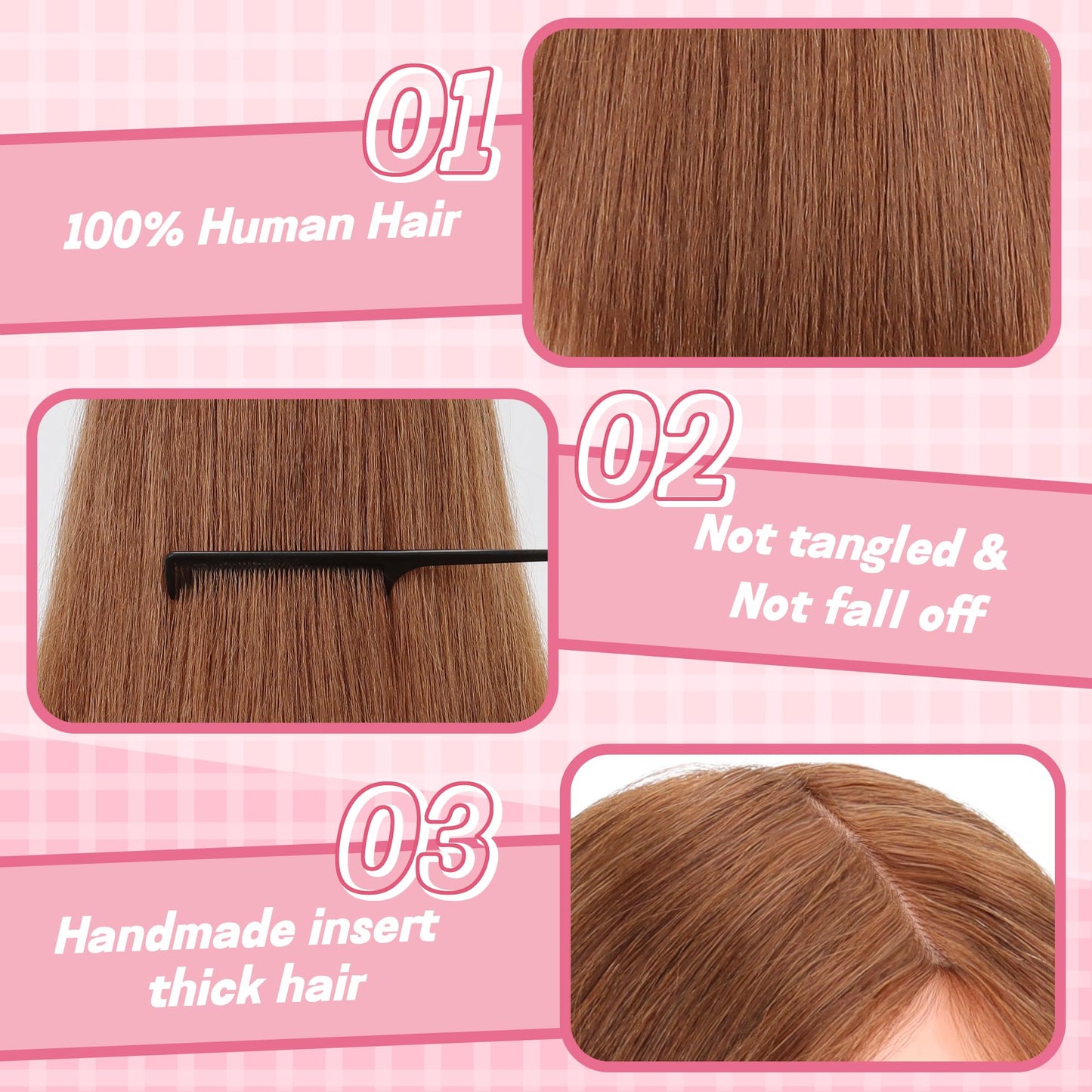 Mannequin Head Human Hair 22"-24" Female 100% Human Hair Mannequin Head Hair Styling Cosmetology Manikin Head Doll Head for Hairdresser with Free Clamp Holder and Tools