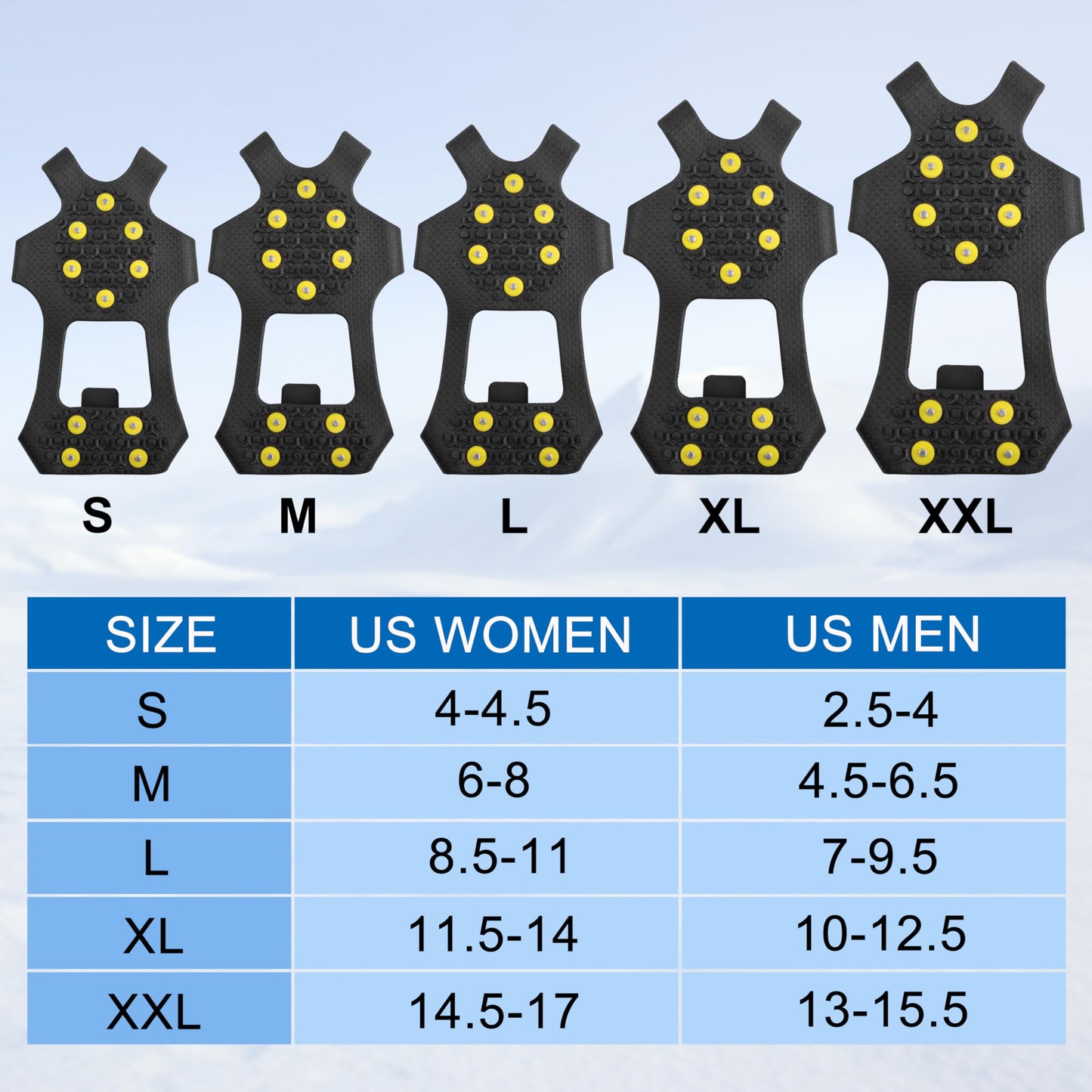 Ice Cleats Snow Traction Cleats, 10-Studs Walk Traction Cleats Crampons for Walking on Snow and Ice Anti Slip Rubber Walking Cleats Slip-on Stretch Footwear for Women Men Kids (Size XL)