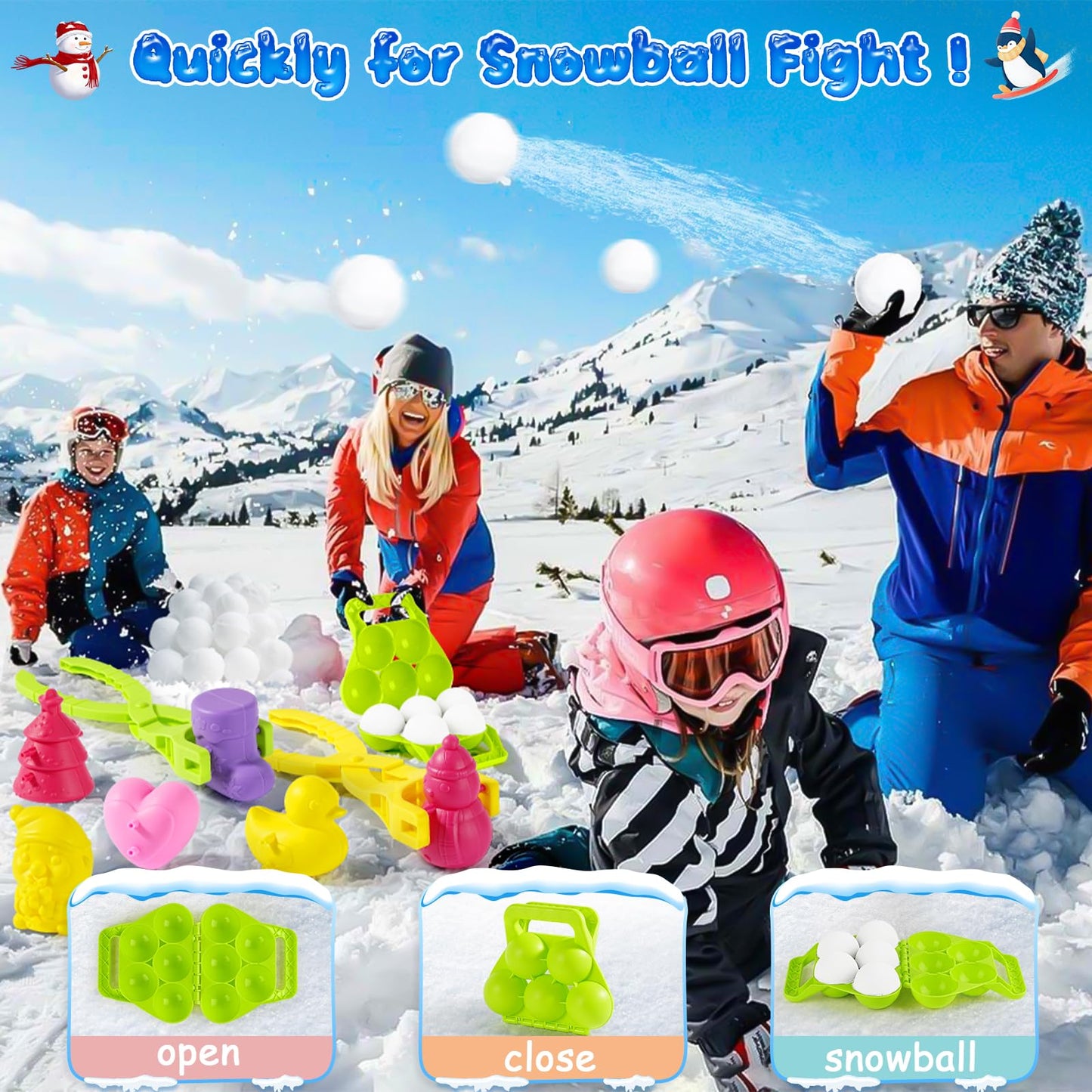 LQYoyz Snowball Maker Toy, 10 Pack Winter Snow Sled Outdoor Snow Ball Makers Toys Kit for Kids Removable Snow Clip Toys for Boys Girls Birthday Christmas Stocking Stuffers Gifts