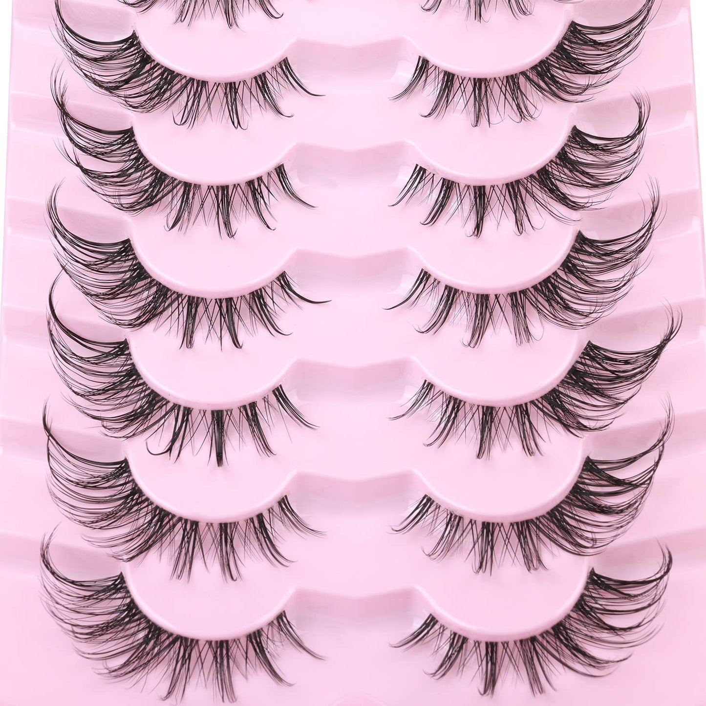 Manga Lashes Fox Eye False Eyelashes Natural Look Faux Mink Lashes Wispy Clear Band Spiky Cat Eye Strip Eyelashes Pack, 7 Pairs