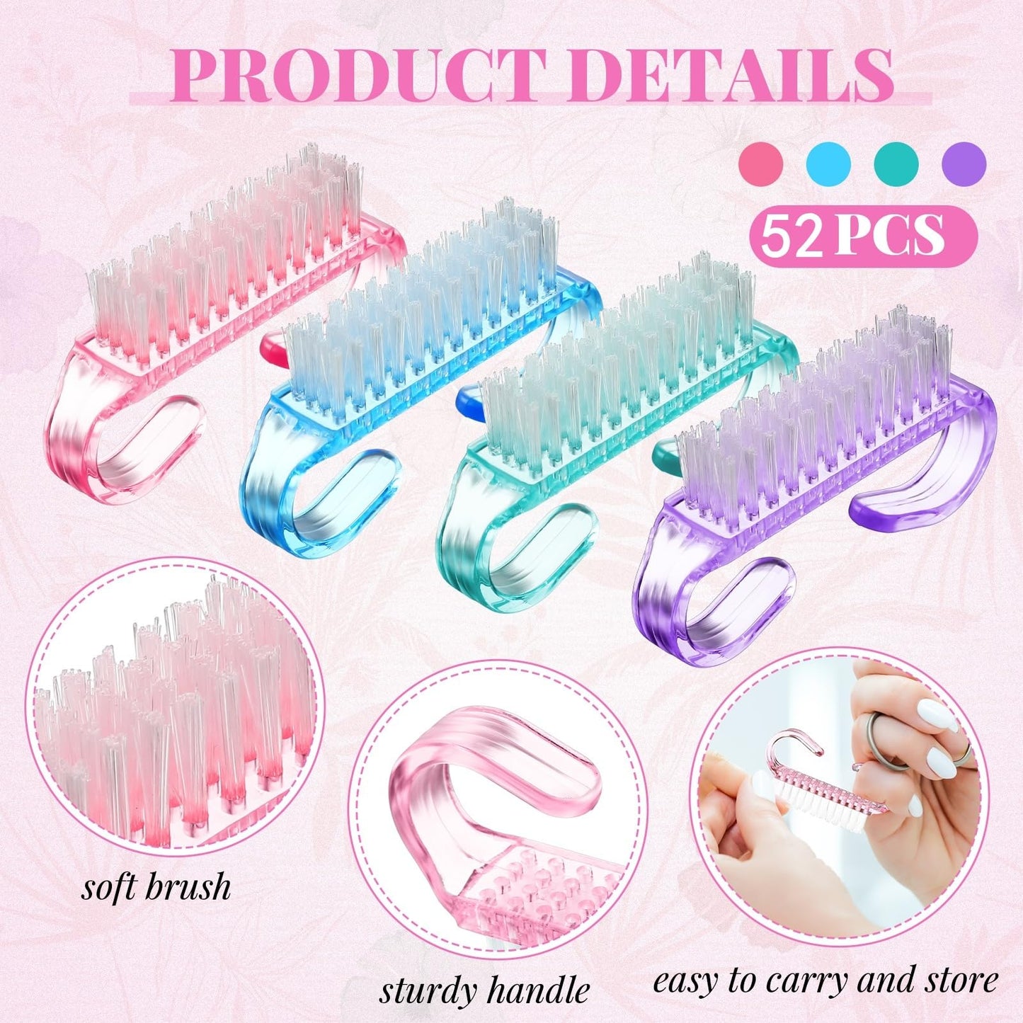 Patelai 100 Pcs Handle Grip Nail Brush Bulk Colorful Nail Scrubber Cleaner Fingernail Brushes Hand Toes Scrub Cleaning Brushes Pedicure Scrubbing Tool for Men and Women, Multicolor Brush