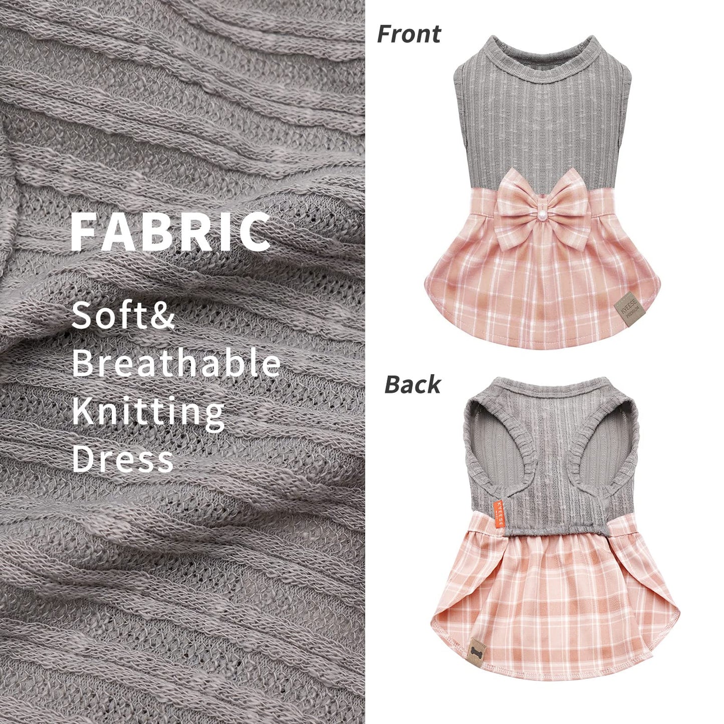 KYEESE Dog Dress Plaid with Bowtie Small Dog Sweater Dress for Fall Winter Vest Shirt