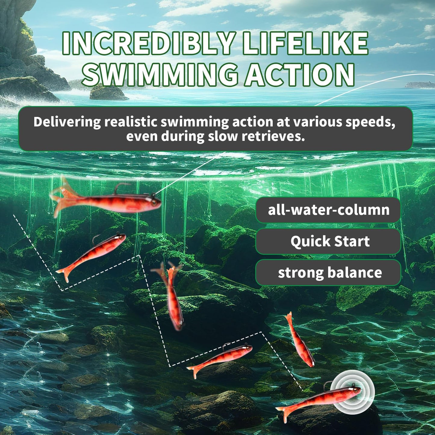 6-Piece Pre-Rigged Jig Head Soft Plastic Fishing Lures - Paddle Tail Swimbaits for Bass Fishing, Shad or Tadpole Lure with Spinner, Premium Fishing Bait for Freshwater Saltwater, Trout Crappie