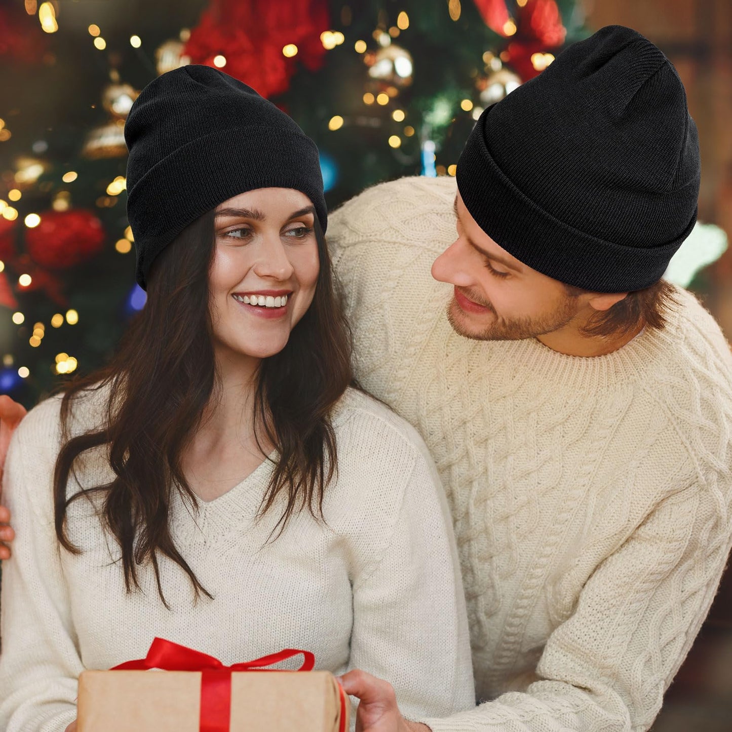 Beanie Men Slouchy Knit Skull Cap Warm Stocking Hats Women Striped Winter Beanie Hat Cuffed Plain Hat Black