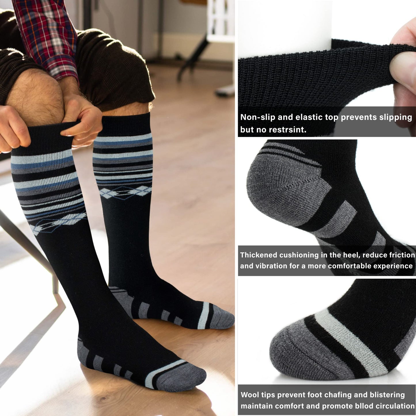 Ski Socks 50% Merino Wool Thermal Knee High Winter Snowboard Sport Socks Men Women