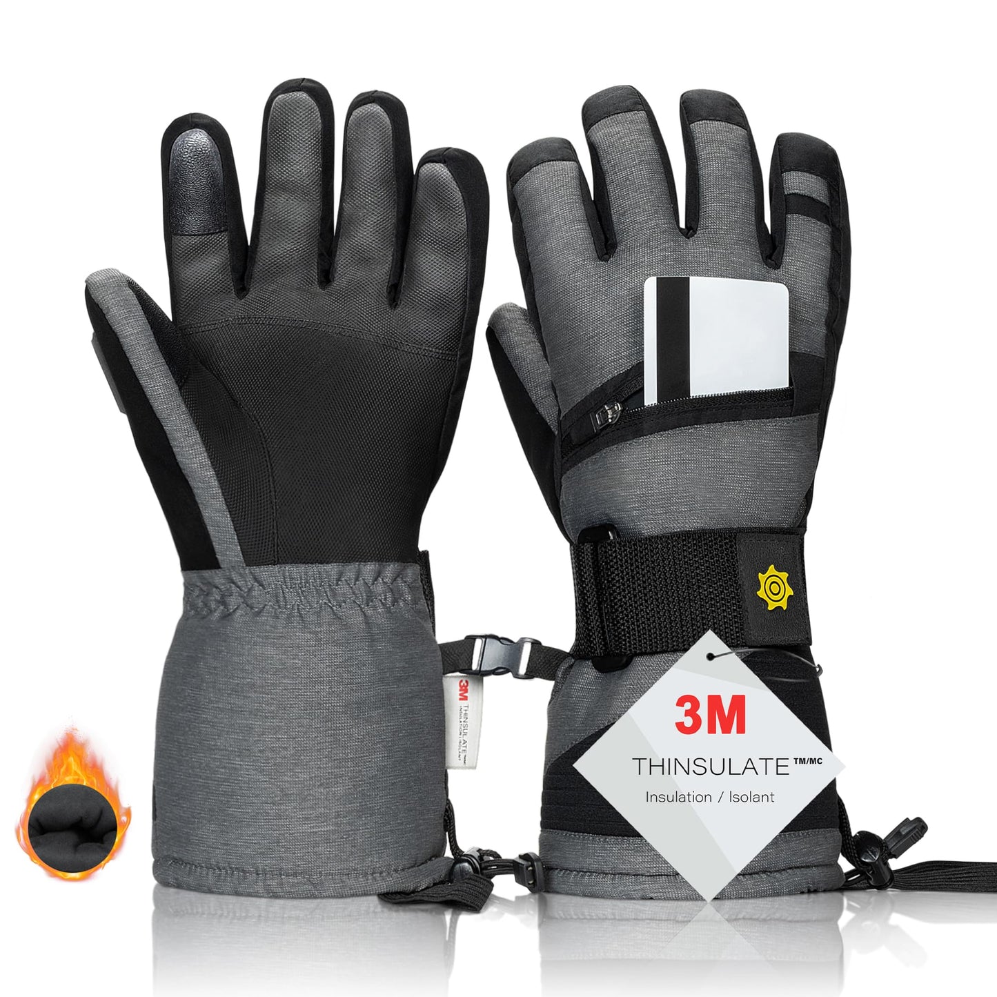 Solaris Waterproof Warm Ski Gloves, 3M Winter Cozy Thinsulated Snow Gloves for Skiing, Snowboarding, Shoveling, Cycling, Outdoor Sports, Great for Ski Lover