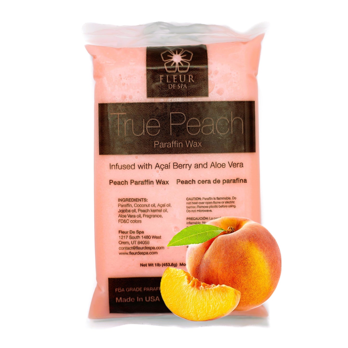 Premium Paraffin Wax Refills - Made in USA - Enhanced and Rich Oil Infusion of Coconut and Jojobo for Luxurious Spa and Home Use on Hands and Feet (True Peach, 1 pound)
