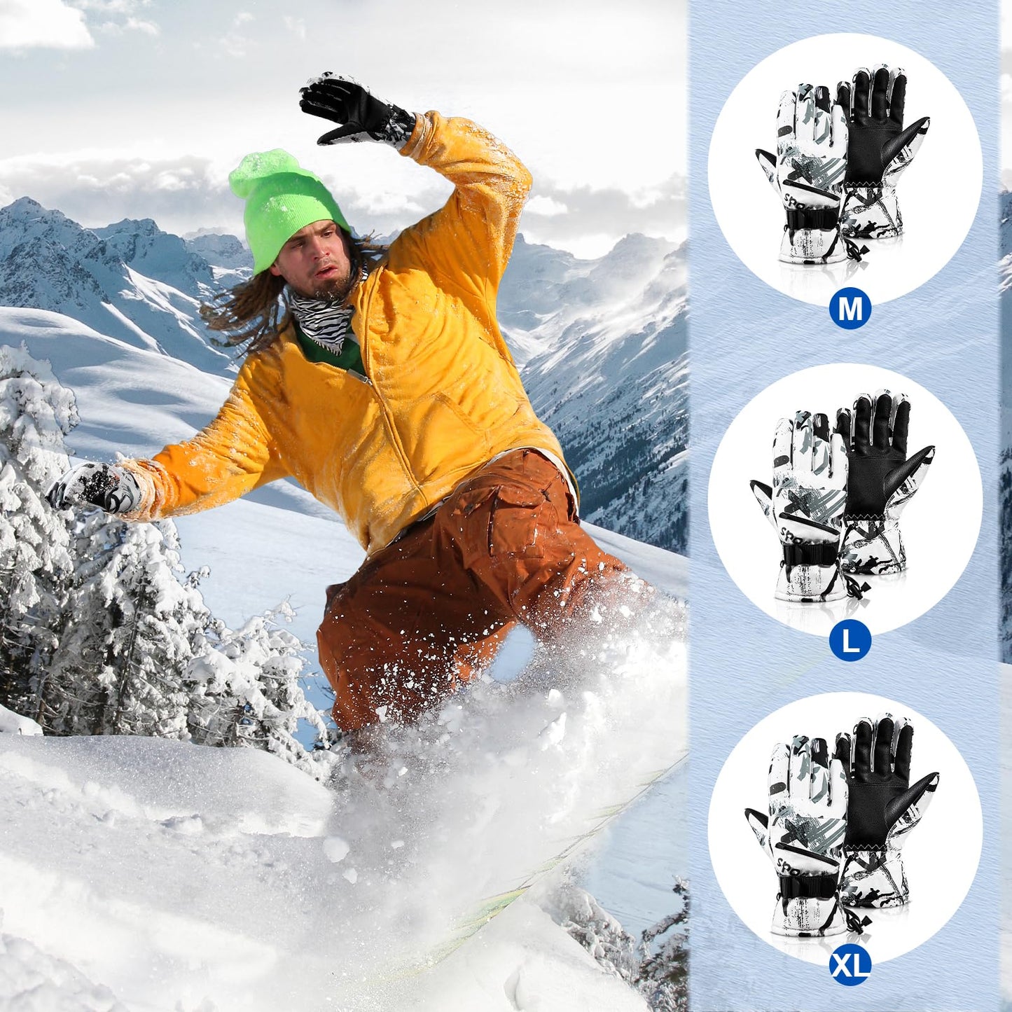 TOBEHIGHER Winter Ski Gloves - 5-Finger Waterproof Winter Gloves, Snowboarding Gloves, Touchscreen Ski Gloves Men
