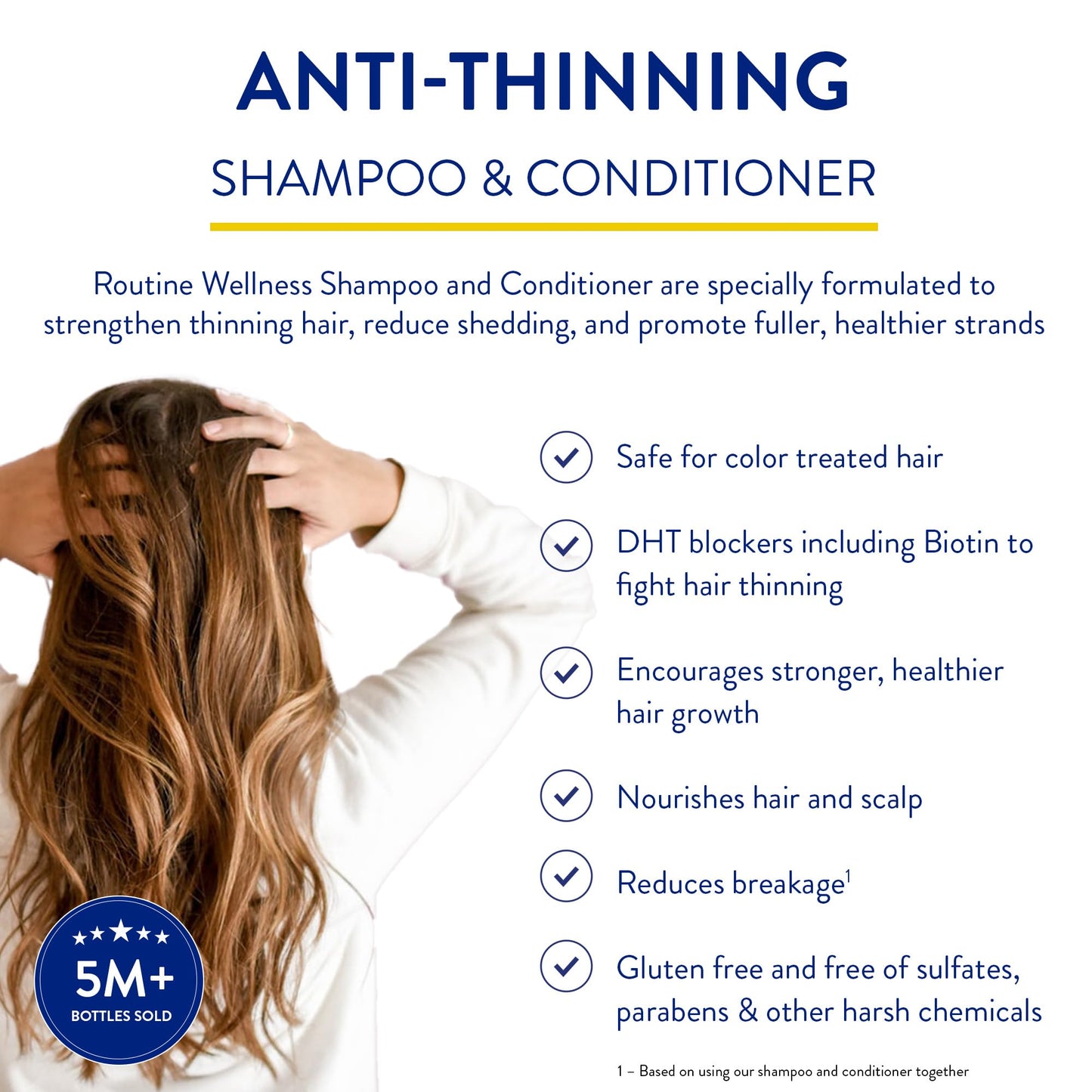 Routine Wellness Anti-Thinning Shampoo and Conditioner Set for Thinning Hair - Biotin DHT Blocker Women & Men - Color Safe Shampoo for Hair Loss & Healthier Growth - Basil & Avocado (Pack of 2)