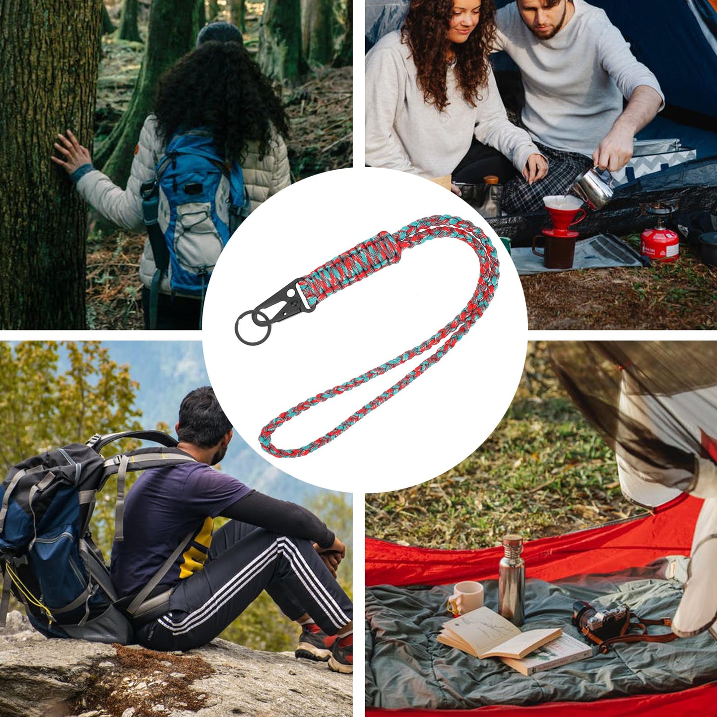LAREDTREE Heavy Duty Paracord Lanyard Keychain, Paracord Necklace Cell Phone Keychain Whistles Wrist Braided Strap (Red Flower)