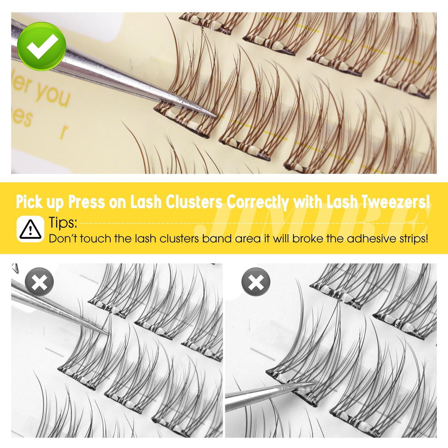 JIMIRE Brown Self-Adhesive Eyelashes - Press on Lash Clusters, Natural Look, Pre-Glued, Wispy 10-12MM Individual Lashes, Clear Band, Reusable Cluster Eyelash Extension
