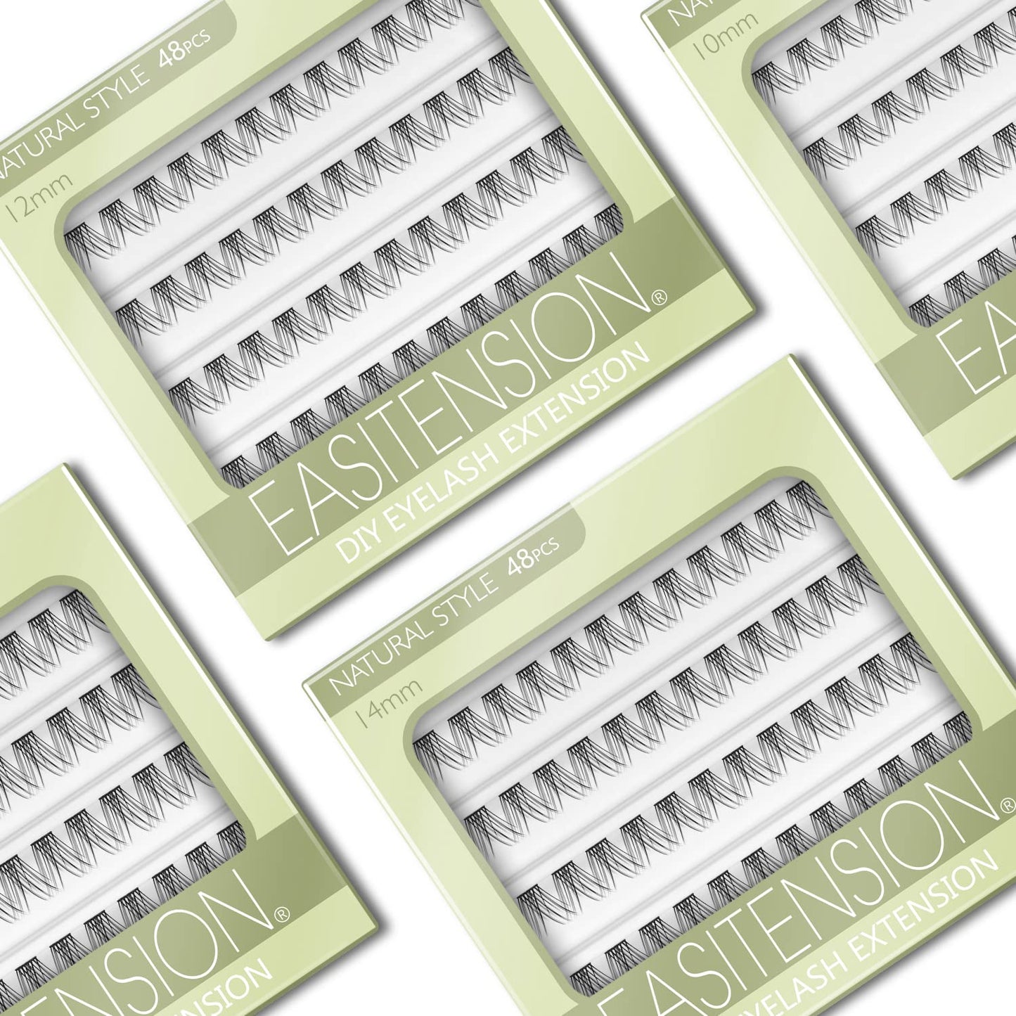 DIY Eyelash Extension, 3D Effect Glue Bonded Band Individual Lash 48 Clusters Volume Lashes Set, Home Eyelash Extension, C curl Lashes Pack 14MM-Natural-48 Clusters