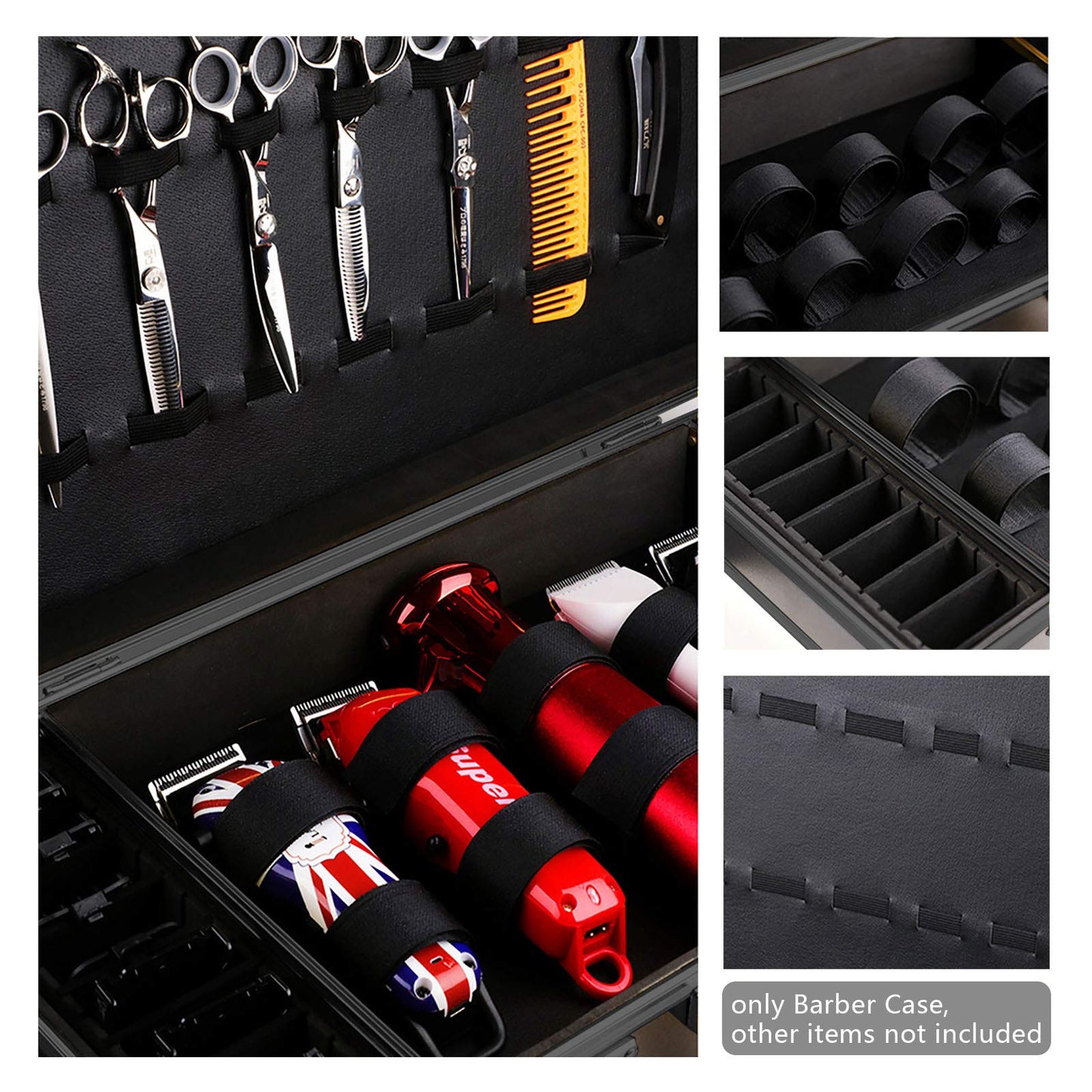 KONKENIE Carrying Case Scissors Storage with lock Portable Shears Clippers Trimmers Supplies Travel Barber Tool Organizer Box(All Black