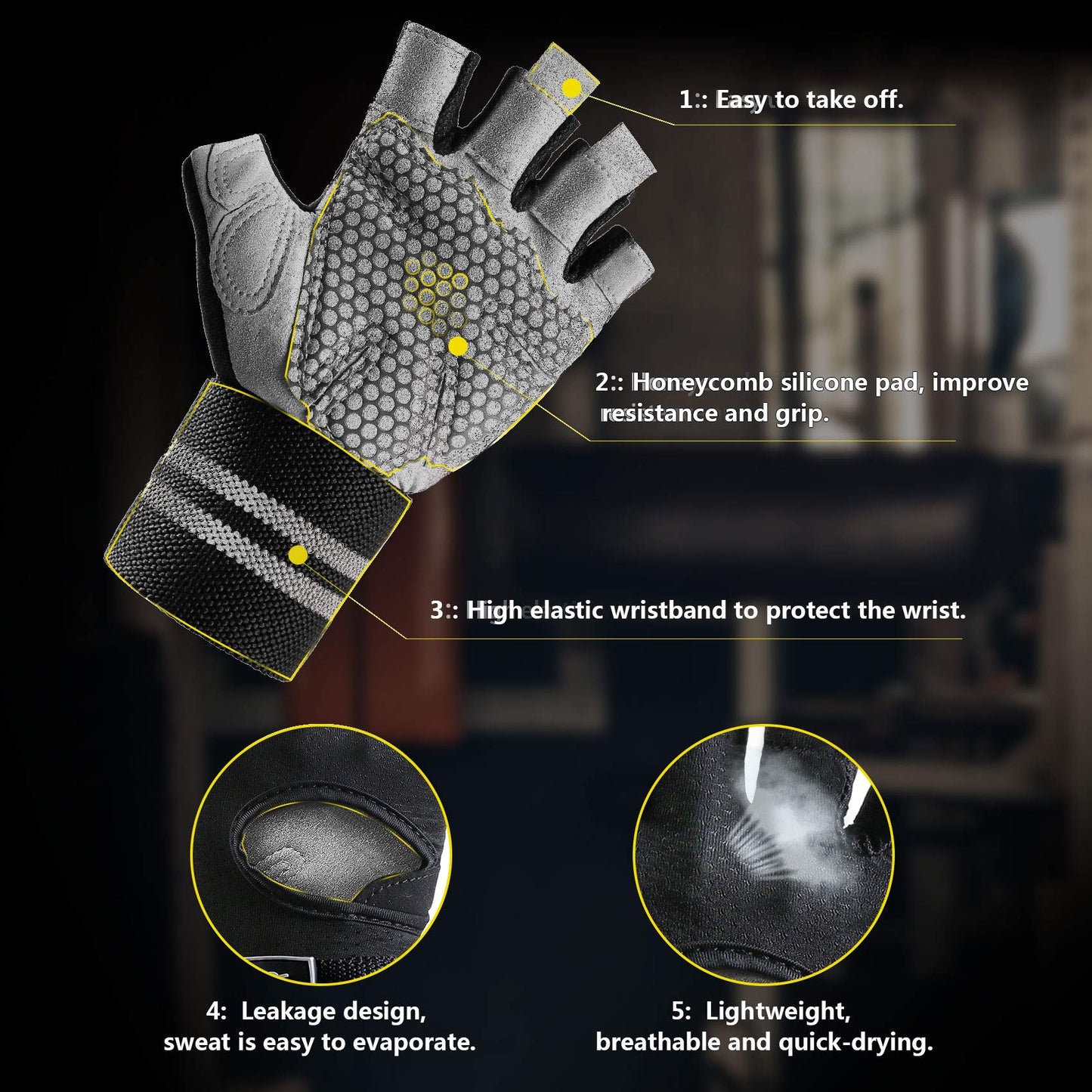 Workout Gloves Weight Lifting Gloves: Fingerless Gym Gloves with Wrist Wraps Support for Mens & Womens, Full Palm Protection Breathable Sports Gloves for Exercise, Training, Fitness, Pull-up (S)