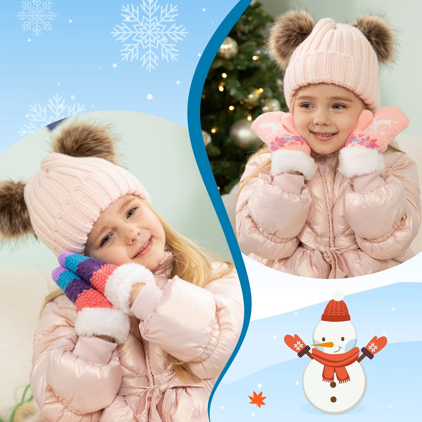 Arctic Paw Kids Gloves Winter Infant Mittens Girls Gloves Outdoor Winter Mitten Sherpa Lined Kids Mittens Toddler Gloves, Purple+Cream+Pink,2-5Y