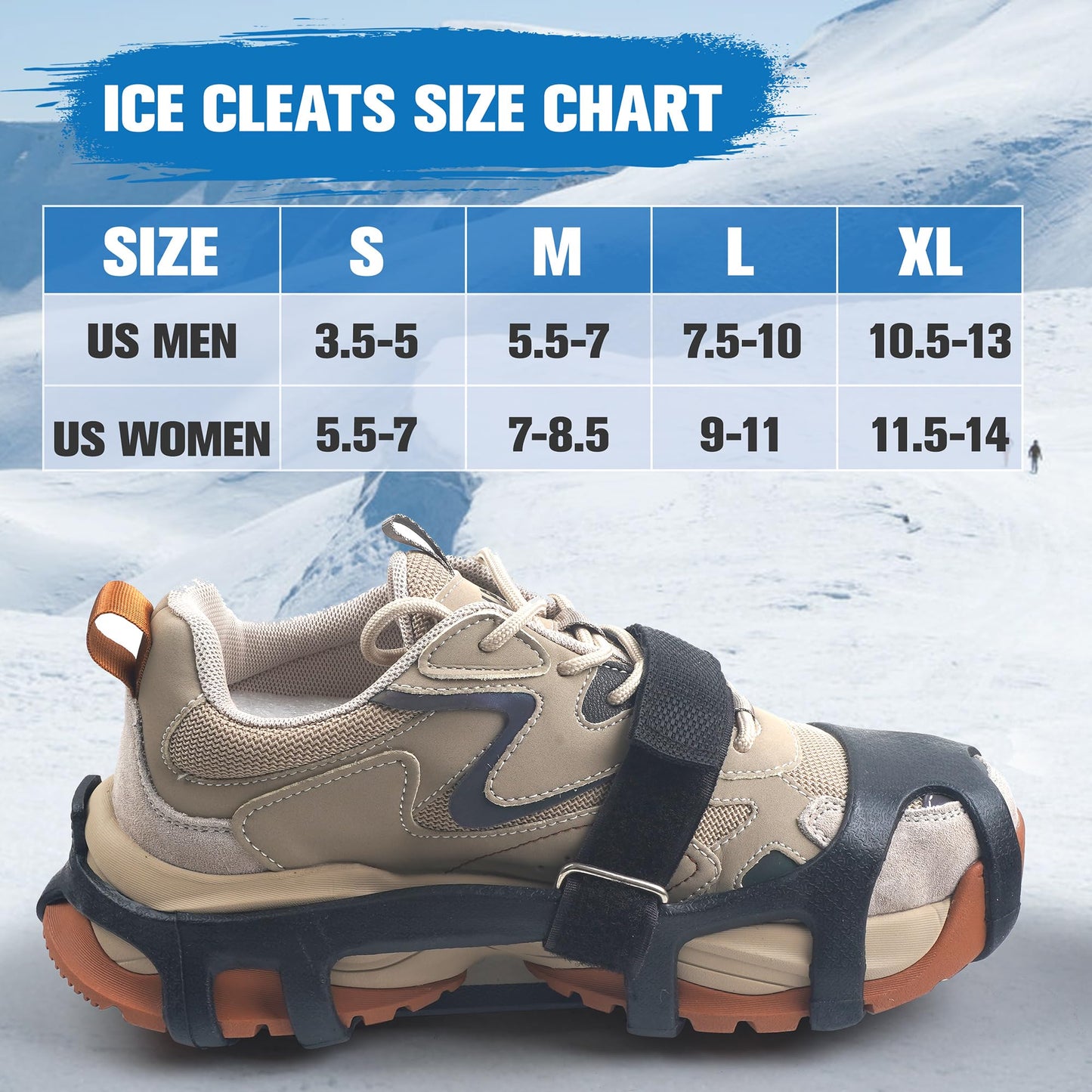 Walk Traction Ice Cleats, Anti-Skid Ice Snow Grips 9 Stainless Steel Studs Winter Crampons with Straps Over Shoe Boots for Hiking Climbing,Ice Fishing and Walking XLarge
