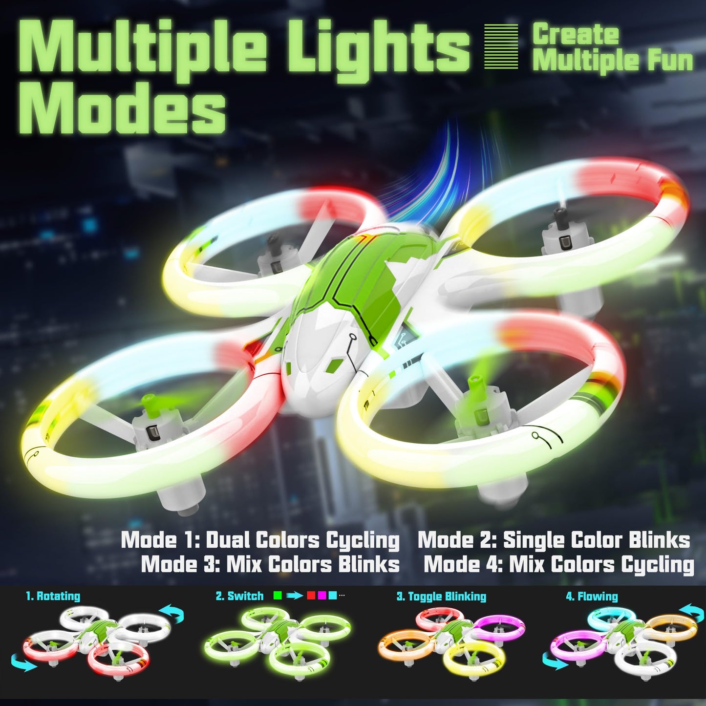 BEZGAR HQ051S Drone for Kids (Upgraded LED Lighting Effect) - Mini Remote Control RC Drones with Altitute Hold, 3D Flip, Headless Mode, Beginners Small Quadcopter, Gifts Toys for Boys Girls Adults