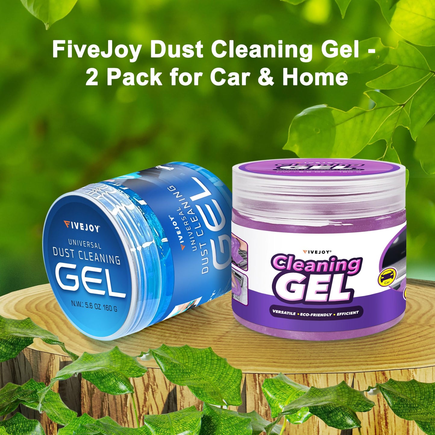 FiveJoy 2-Pack Car Cleaning Gel, Car Putty for Cleaning for Cars Interior, Car Cleaning Supplies- Reusable Durable, Auto Detailing Tools for Keyboard Vent Cleaner Slime Blue & Purple (320g/11.2oz)