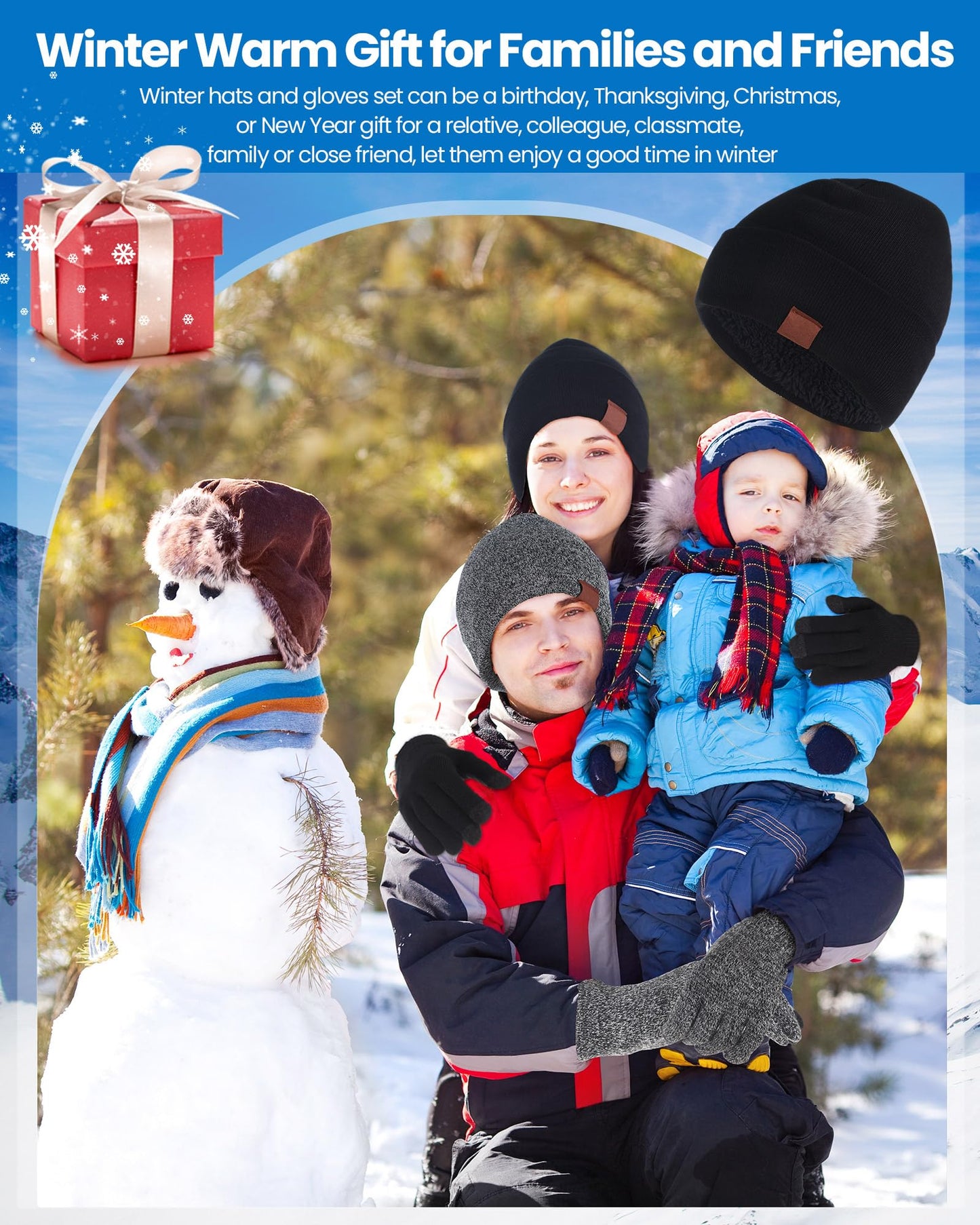 Liitrsh 4 Pcs Women Winter Beanie Hat Gloves Set Knit Beanie Hat Warm Touchscreen Glove Soft Skull Christmas Cap Gift for Men Women