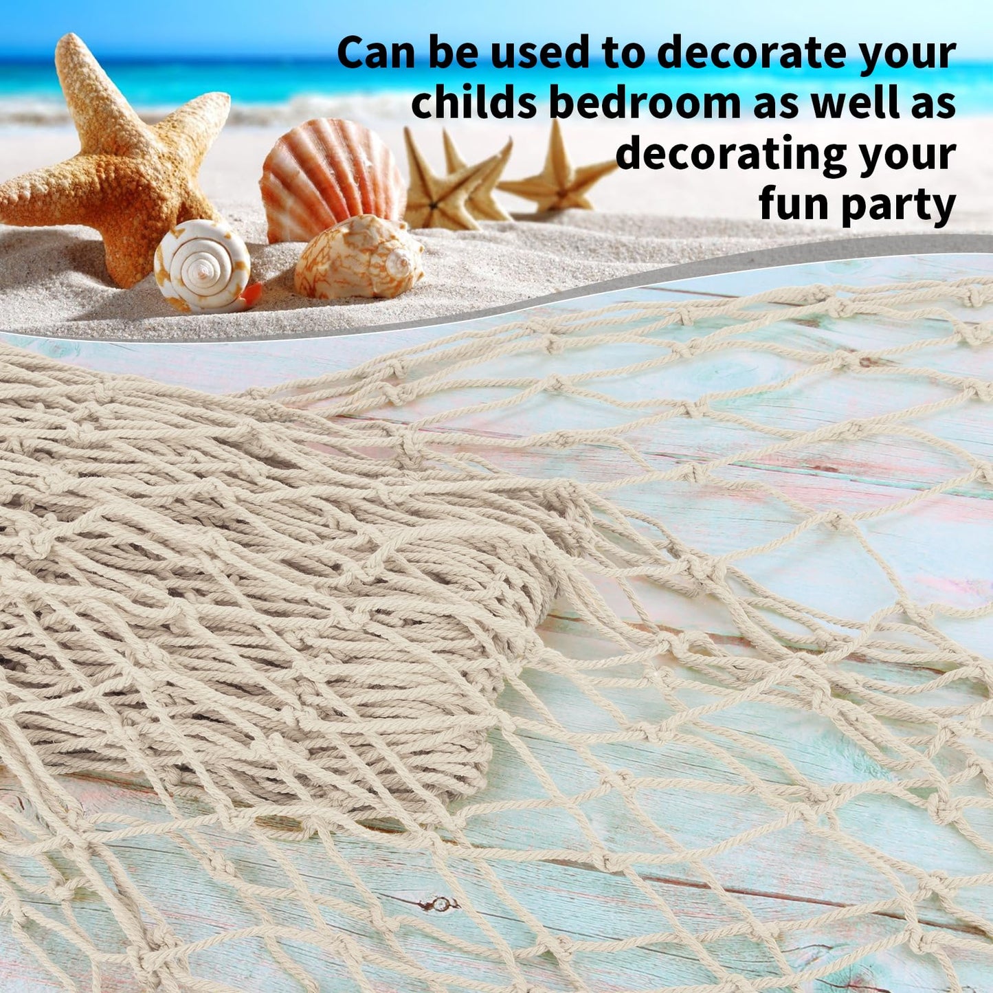 Decorative Fishing Net 80x40 Inch,YuanDe 2 Pack Large Beige Picture Fish Net, Wall Photo Hanging Fishnet for Nautical Mermaid Pirate Ocean Themed Hawaii Beach Under The Sea Party Decorations