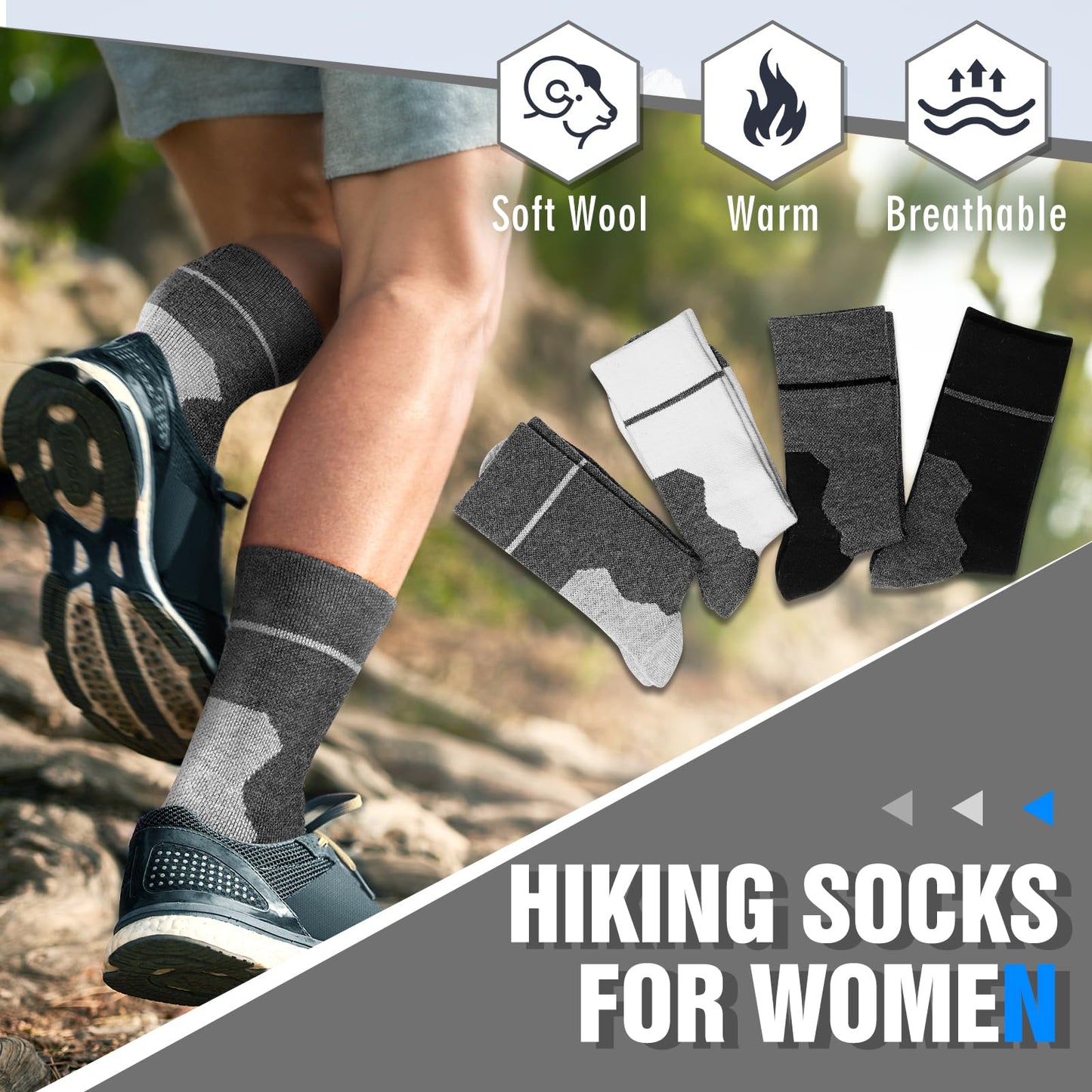 Moonlight Manor 4 Paris wool socks for women,wool hiking socks women,crew socks for women, Winter Cozy Warm Breathable Merino Wool socks