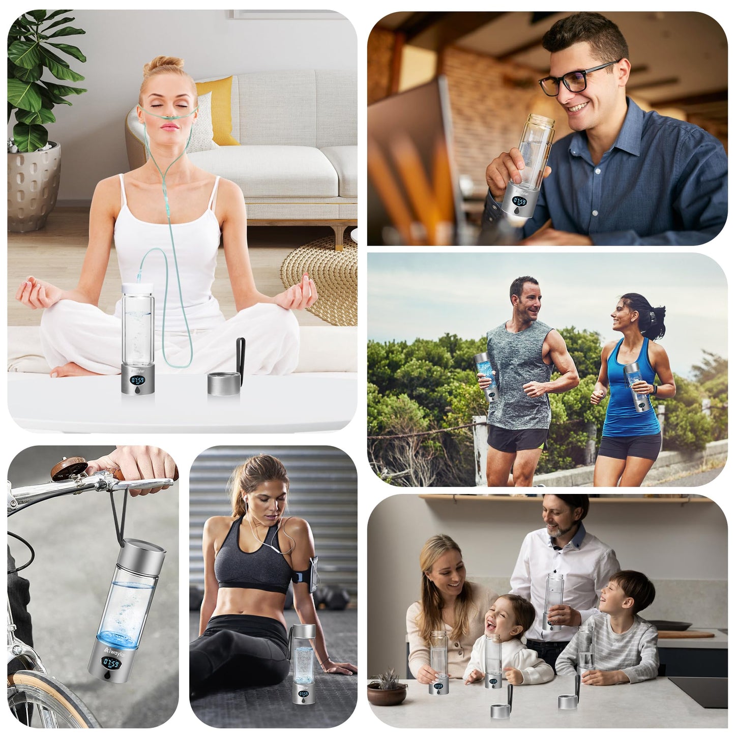 Hydrogen Water Bottle - Portable, Rechargeable, LED Timer,3 Work Mode, 5000PPB,Aluminum and Glass,360ML,Hydrogen Water Ionizer Machine with PEM/SPE Technology, Suitable for Office,Home,Gym Outdoor