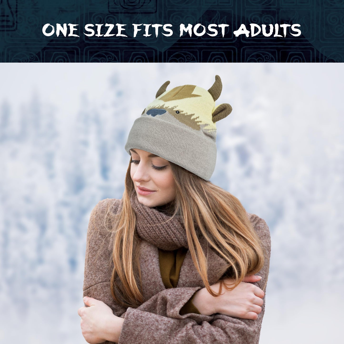 Avatar The Last Airbender Appa Acrylic Knitted Winter with Cuff Beanie Hat, Multi, One Size