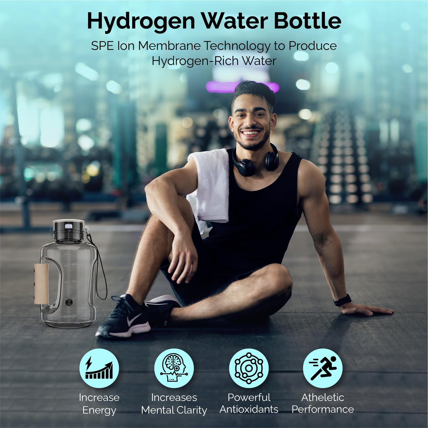 Zenetics 1.5L, Hydrogen Water Bottle, BPA Free Outdoor - Ionizer Cup with Hydrogen Generator - Hydrogen-Rich Hydrogen Water for Athletes and Adventurers Sports - Black