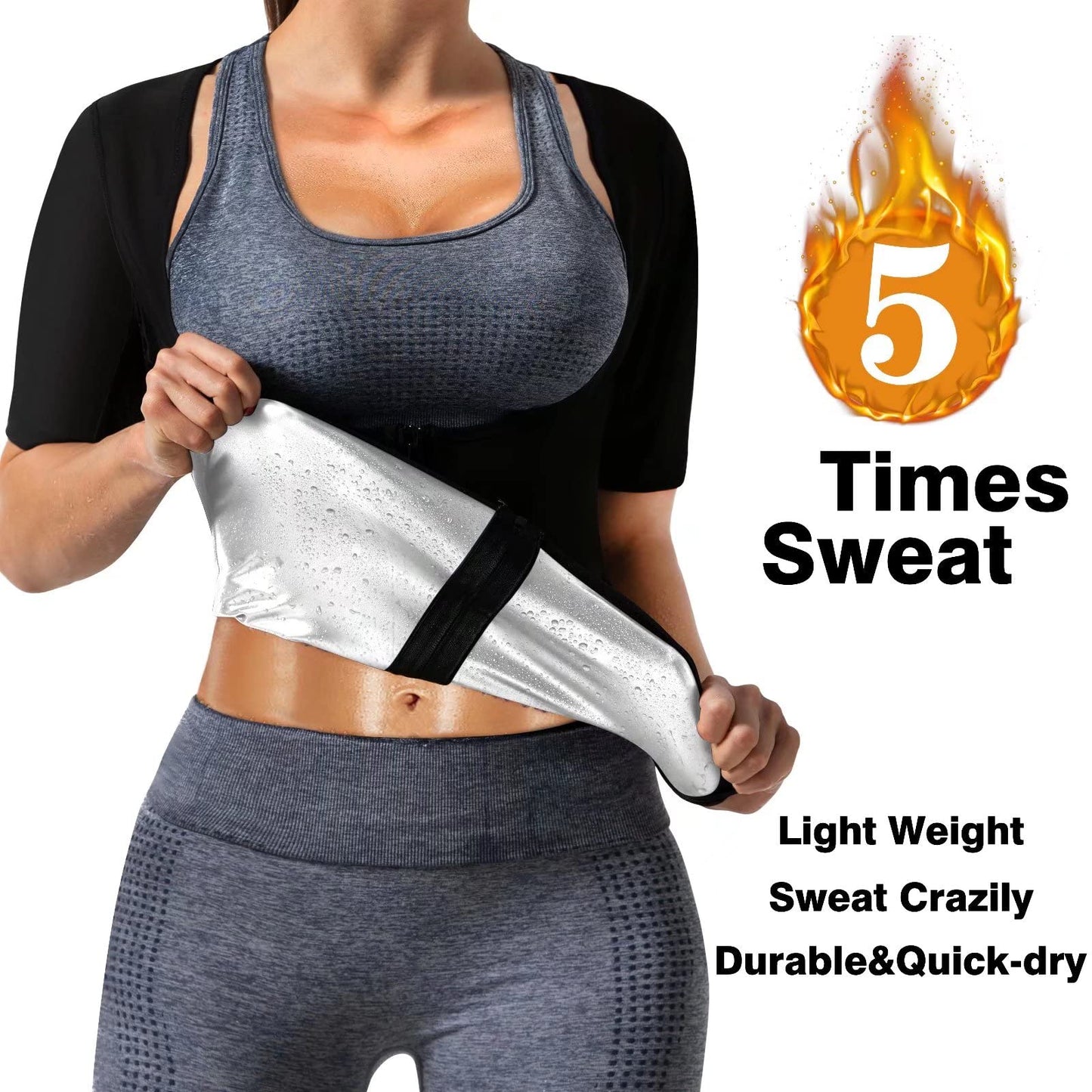 DYUAI Sauna Shirt for Women Sauna Suit for Women Waist Trainer Sauna Sweat Vest Workout Body Shaper Zipper(6005-07-S)