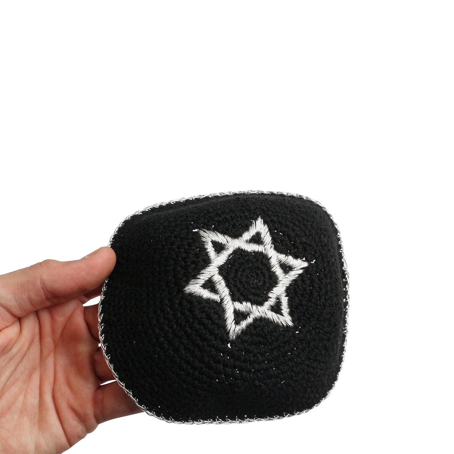 EREZ OVED KIPPIK Star of David Jewish KippahHatFor Men & Kids with Clip Beautifully Knitted (Black & Silver)
