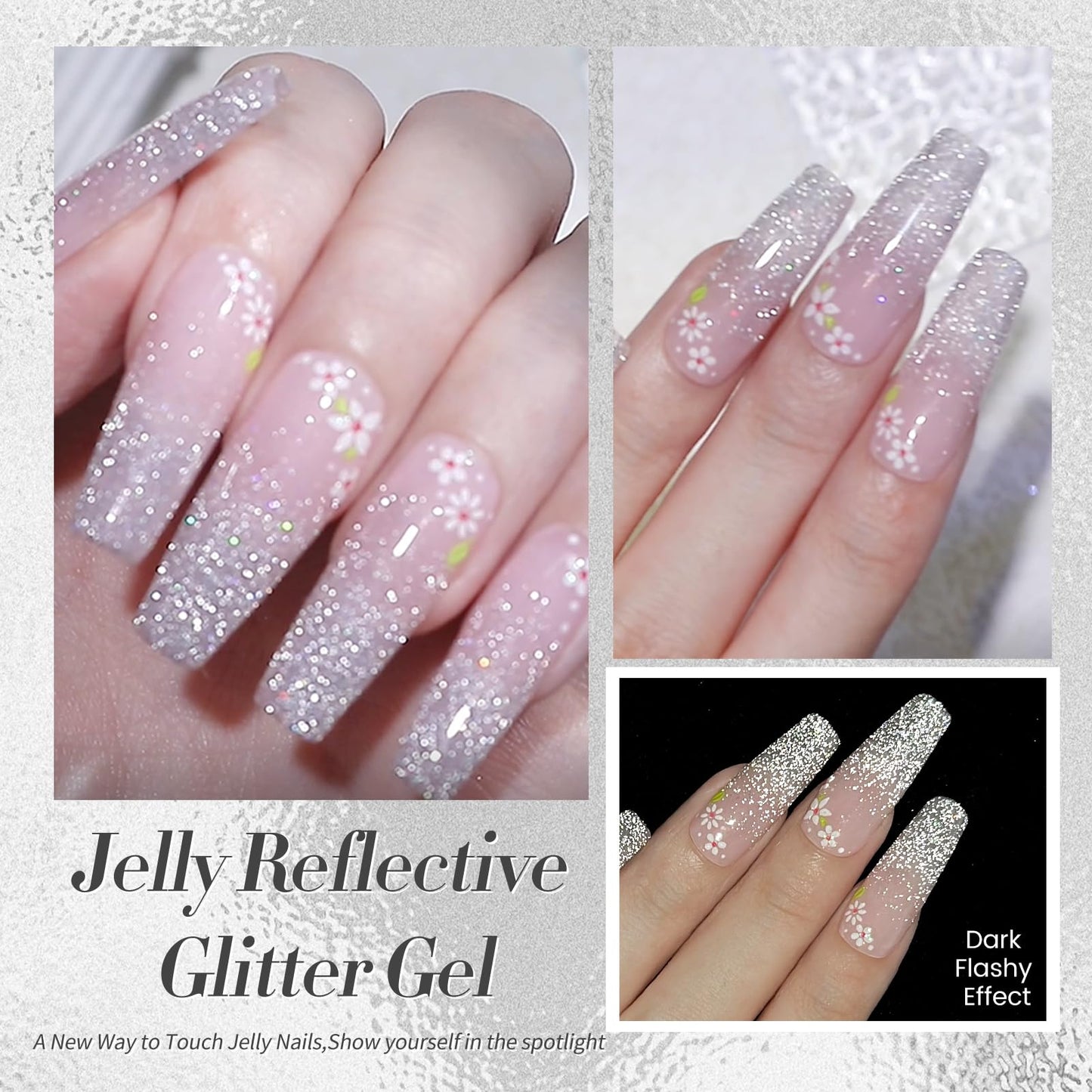 Born Pretty Silver Reflective Glitter Gel Nail Polish Christmas Holographic Transparent Glitter Gel Polish Sparkly Shiny Disco DJ LED Gel Nail Polish Nail Varnish 15ML