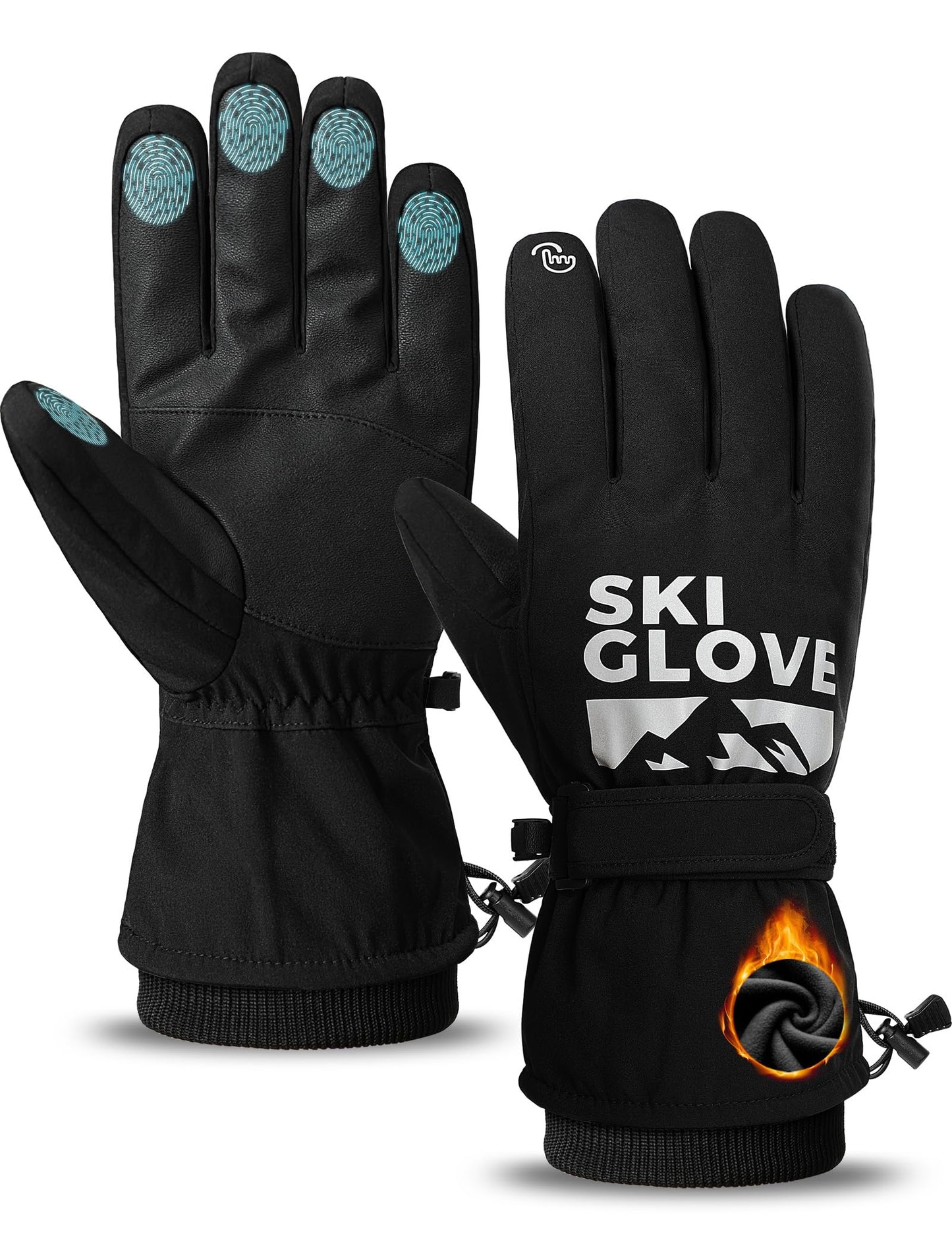 ZENUTA Winter Gloves Men, Snow Ski Gloves Waterproof Windproof Warm Thermal Gloves for Women, 5-Finger Touchscreen Gloves for Driving Workout Running Hiking Cycling Snowboarding (Large)