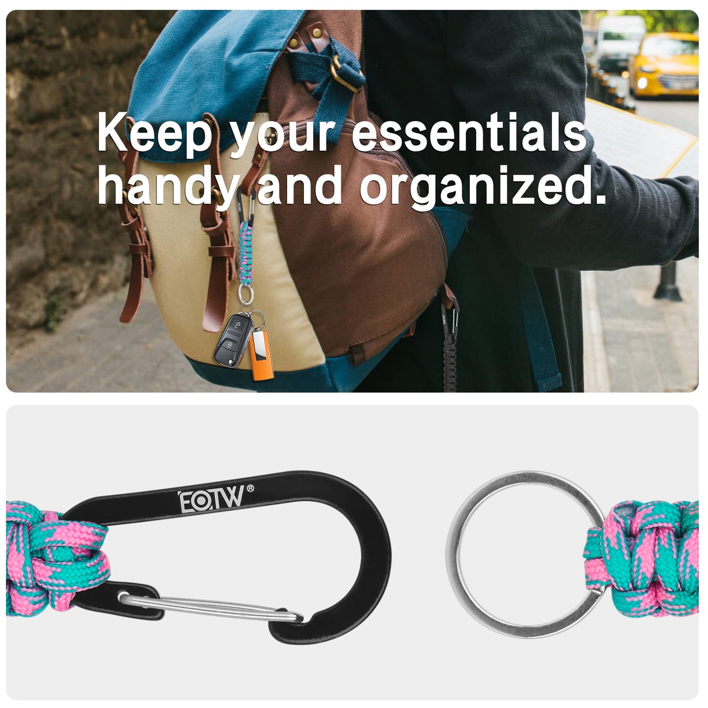 EOTW Carabiner Keychain, Small Carabiner Clip with Paracord Keychain Mini Aluminum D Ring Key Organizer