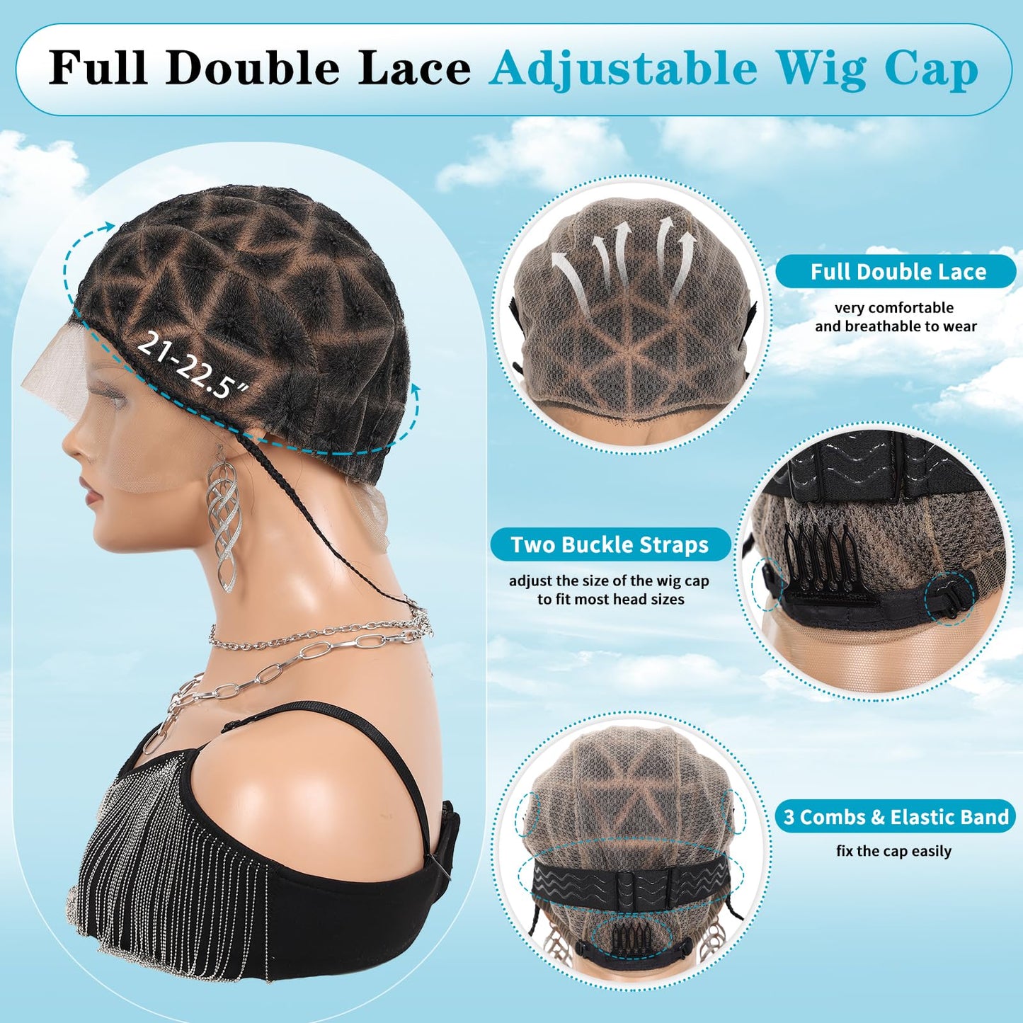 Esnccur Double Full Lace Crochet Wig Cap for Crochet Hair Braided Wig Cap with Baby Hair Sew In Cap Braid Lace Front Wigs Cap with Natural Knots Braided Wigs Caps for Women(79 Konts)